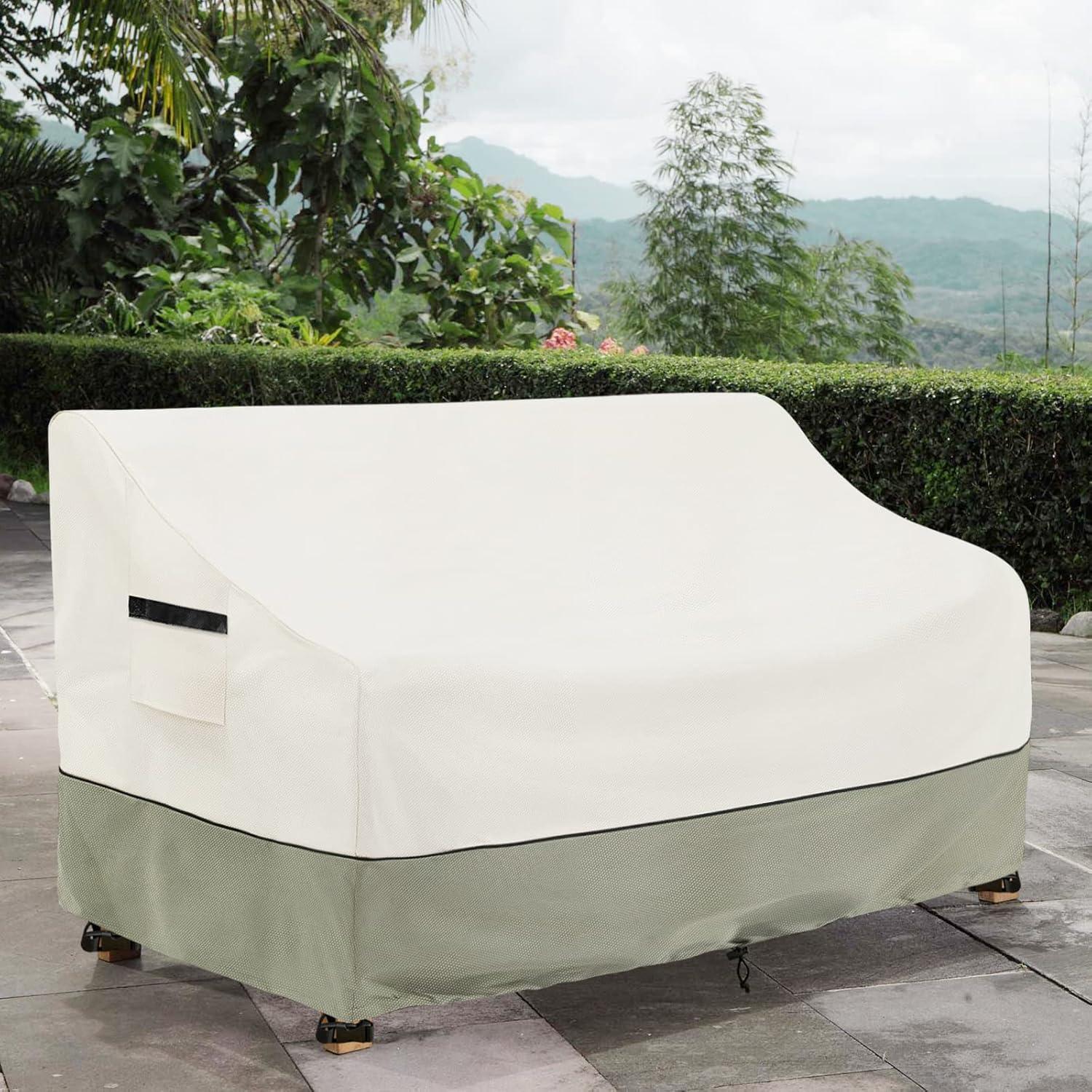 BINO Patio 3-Seater Sofa Cover,Outdoor Couch Cover Fits Up To 76W X 32.5D X 33H Inches,100% Waterproof Heavy Duty Patio Furniture Covers,Beige & Gray-Green