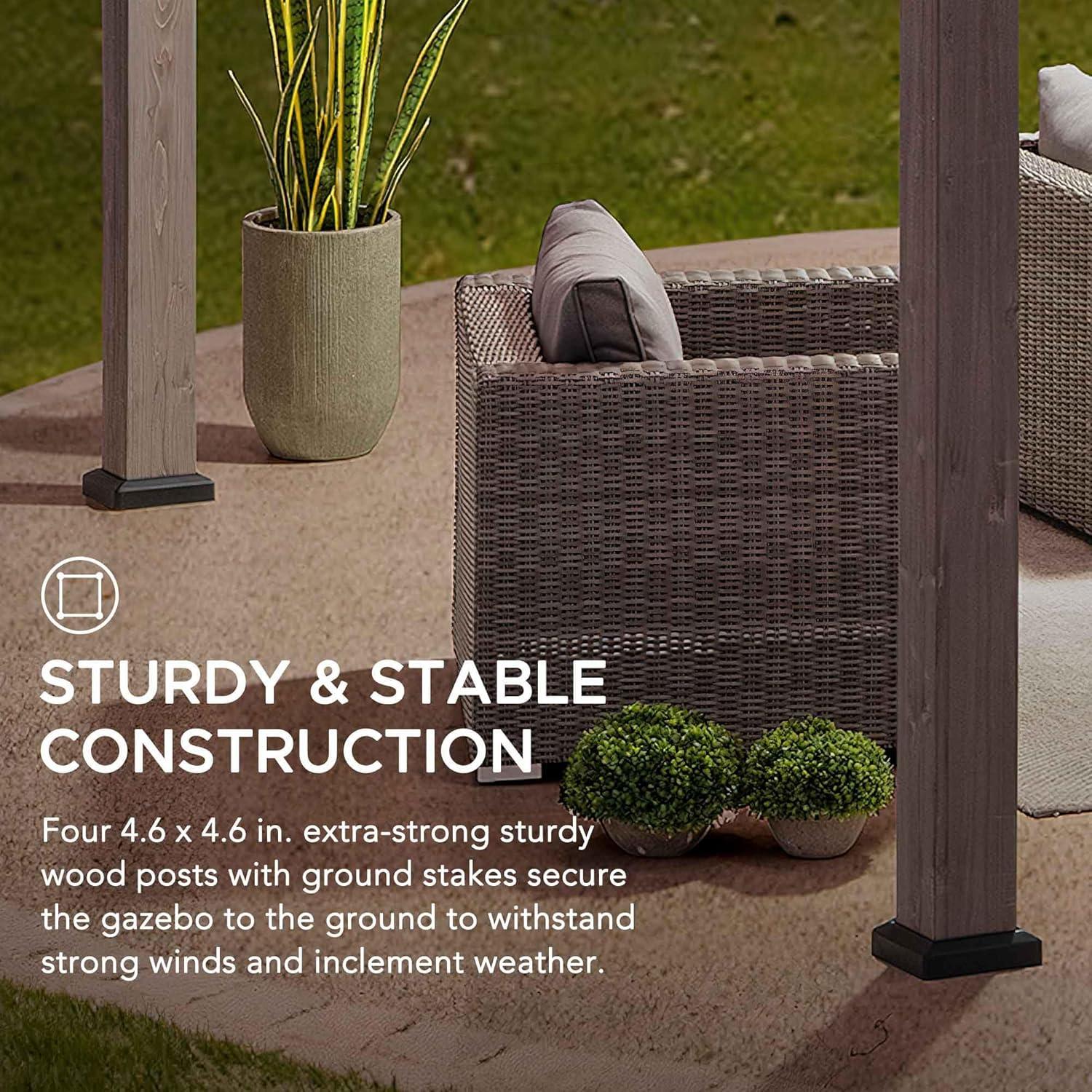 Sunjoy Sunjoy 13 x 15 ft. Wood Gazebo, Outdoor Patio Steel Hardtop Gazebo, Cedar Framed Wooden Gazebo with 2-Tier Metal Roof, Suitable for Patios, Lawn and Backyard