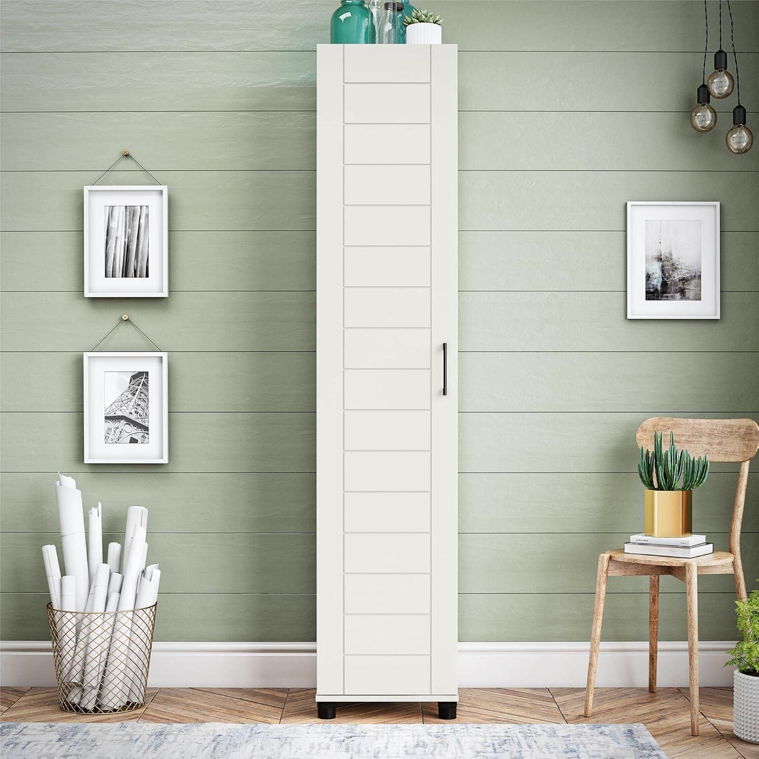 White Shiplap 1-Door Cabinet with Adjustable Shelves