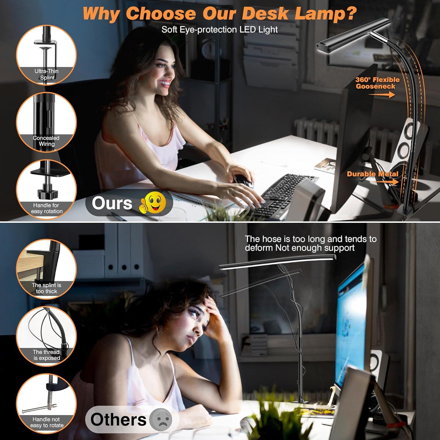 Black Adjustable Arc Clip-on LED Desk Lamp