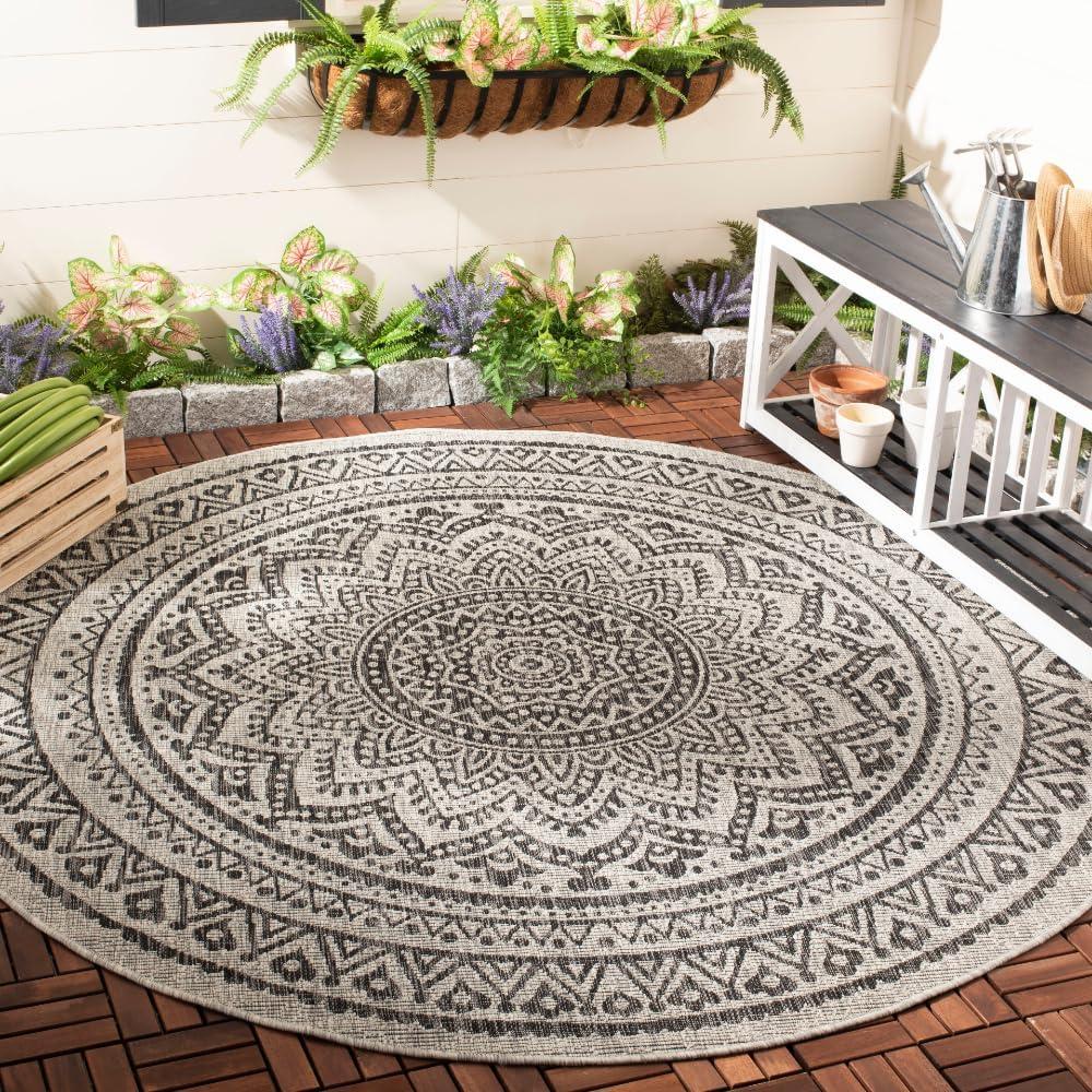 Courtyard CY8734 Power Loomed Indoor and Outdoor Area Rug - Light Grey/Black - 6'7" Round - Safavieh