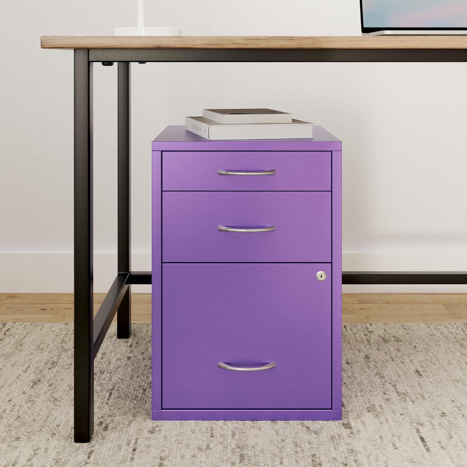 Purple Heavy-Duty Metal 3-Drawer Lockable File Cabinet