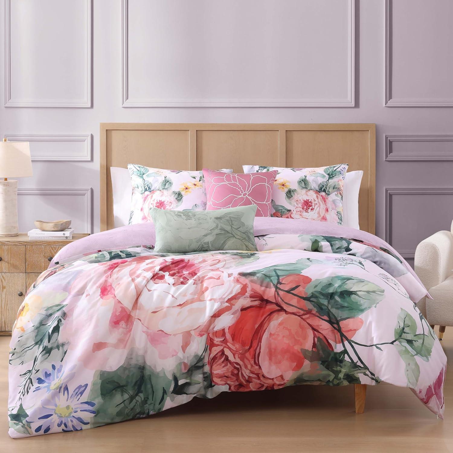 BeBeJan Bebejan Cool Pink Roses 200 Thread Count 100% Cotton Sateen 5-Piece Reversible Comforter Set