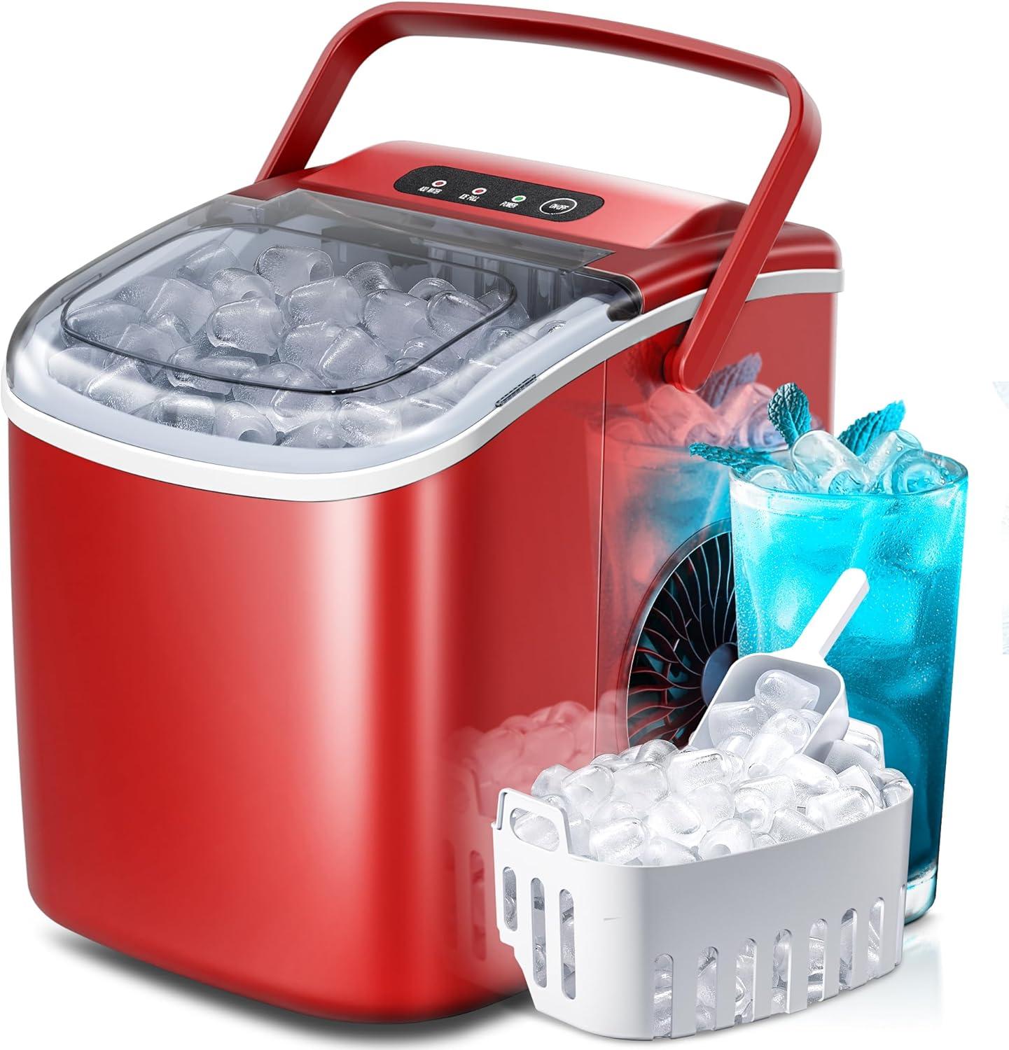 Antarctic Star Countertop Ice Maker Ice Machine With Handle,Self-Cleaning Ice Makers, 26Lbs/24H, 9 Ice Cubes Ready In 6 Mins For Home/Kitchen/Bar/Party/Camping