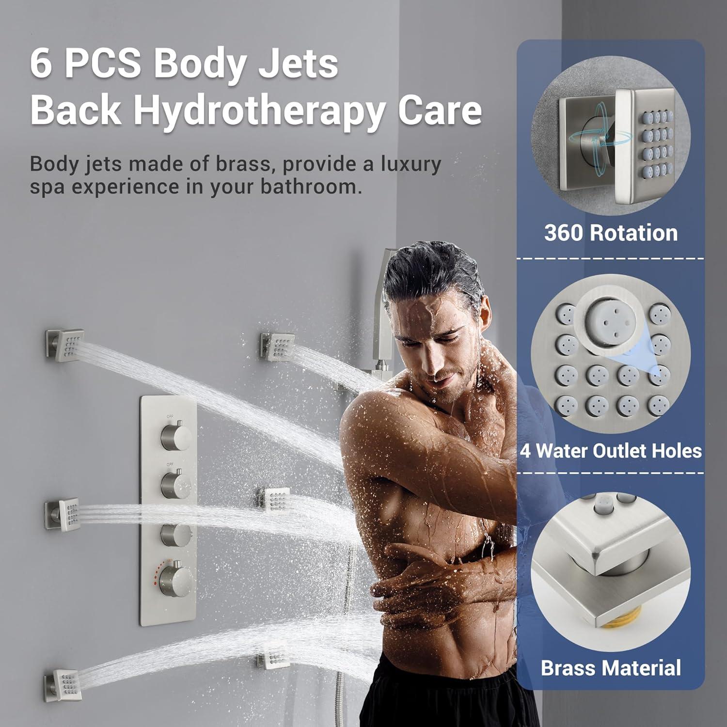 Herathena 3 Functions Ceiling Mounted Luxury Shower System with 6 Body Jets (Rough-in Valve Included)