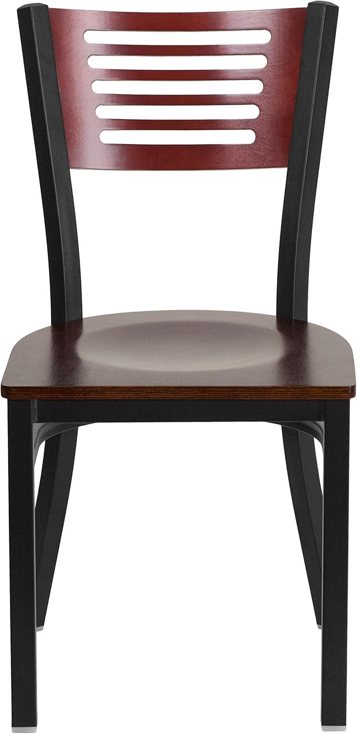 High Back Black Steel and Mahogany Wood Slat Side Chair