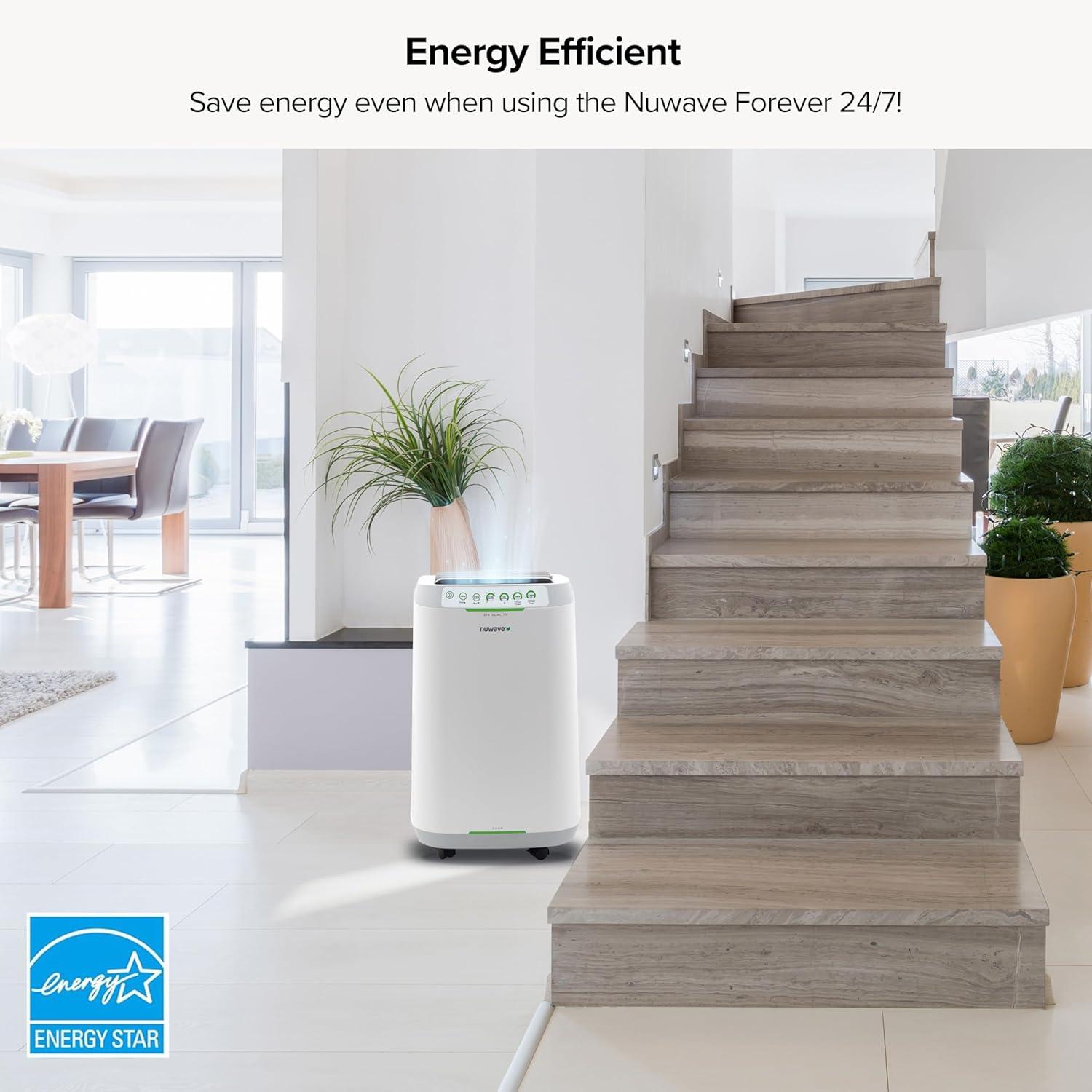 Nuwave Forever Smart Air Purifier for Home, Never Replace Air Filter System, Patented 7-Stage Filtration, Cleans Large Room up to 2,002 Sq Ft, Adjustable Flow Panel, Washable & Reusable Filters