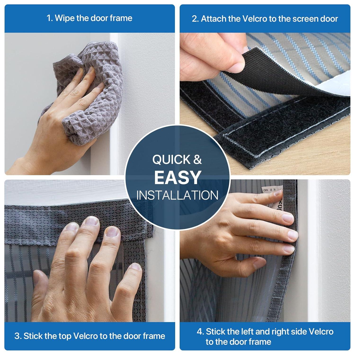 Heavy Duty Door Screen Magnetic Closure, LOVIGA Thickened Fiberglass Screen Door Mesh, Self Sealing, Tear Resistant, Easy Assemble, Fine Mesh Keep Bugs Out Fit Door Size 36 Inch X 78 Inch