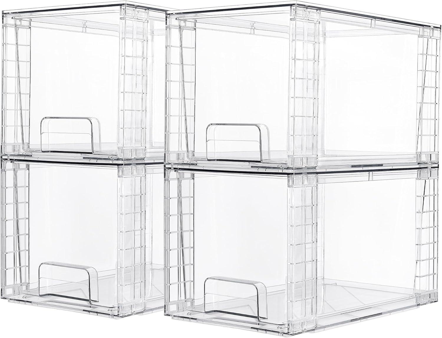 Clear Stackable Acrylic Storage Drawers with Handles, 4 Pack