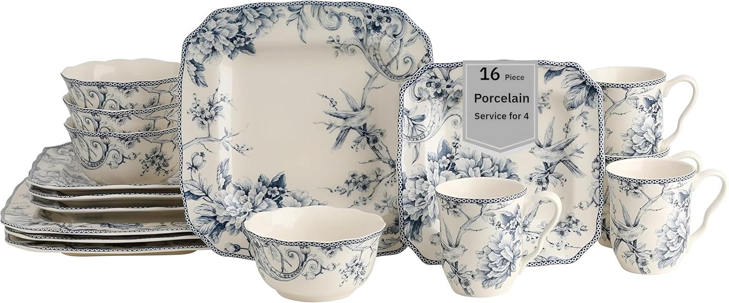 222 Fifth 222 Fifth Adelaide 16-Piece Porcelain Floral Dinnerware Set - Service For 4