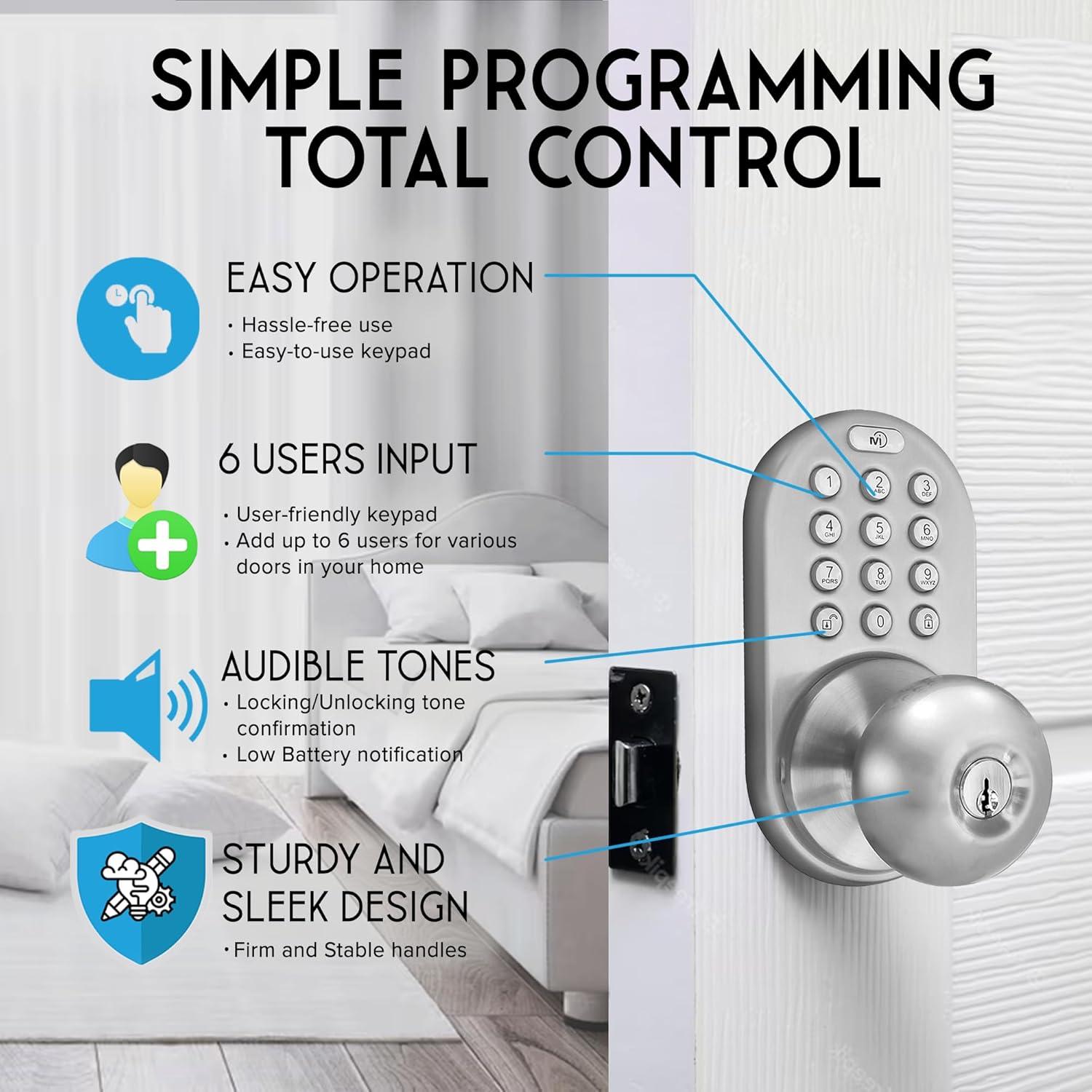 Satin Nickel Electronic Keypad Entry Door Knob