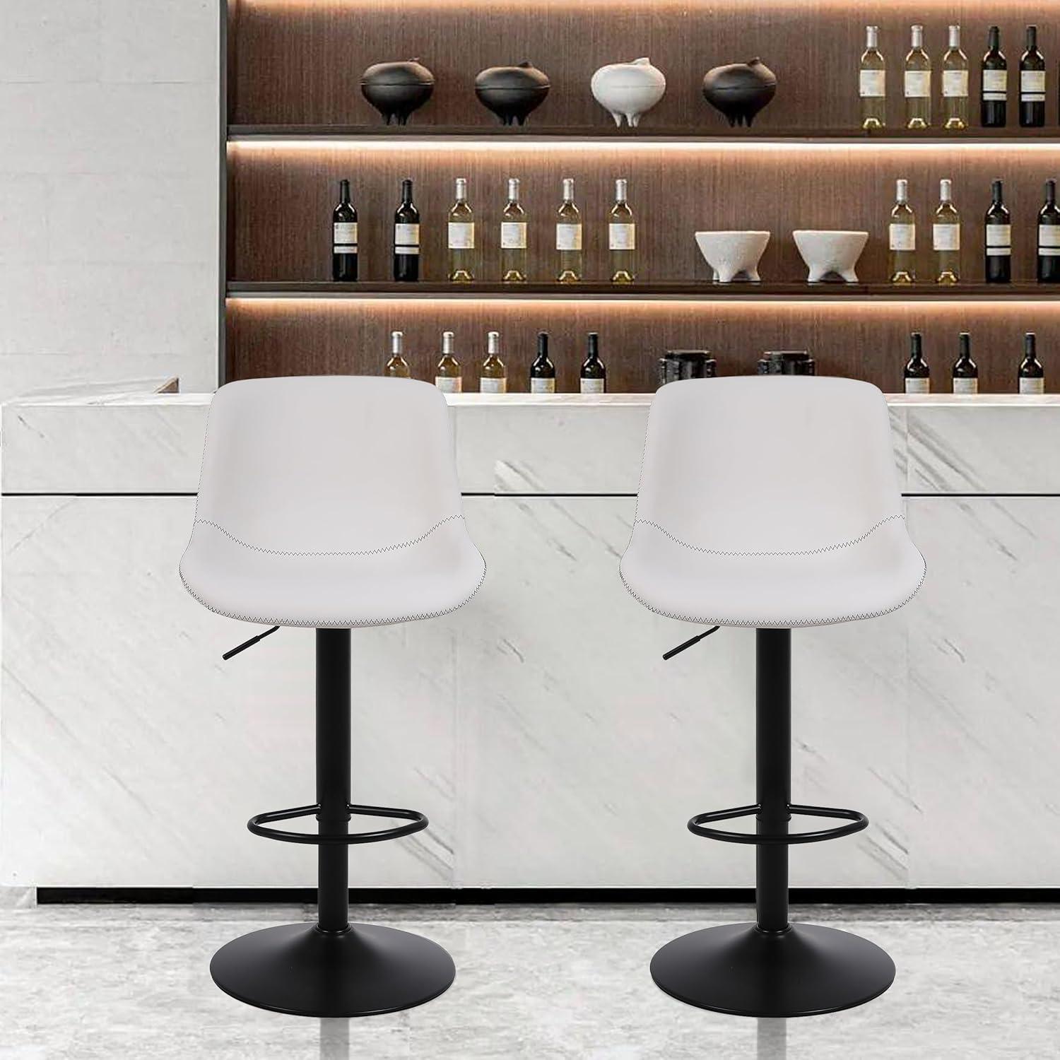 HOMCOM Adjustable Bar Stools Set of 2, Swivel Bar Height Chairs Barstools Padded with Back for Kitchen, Counter, and Home Bar