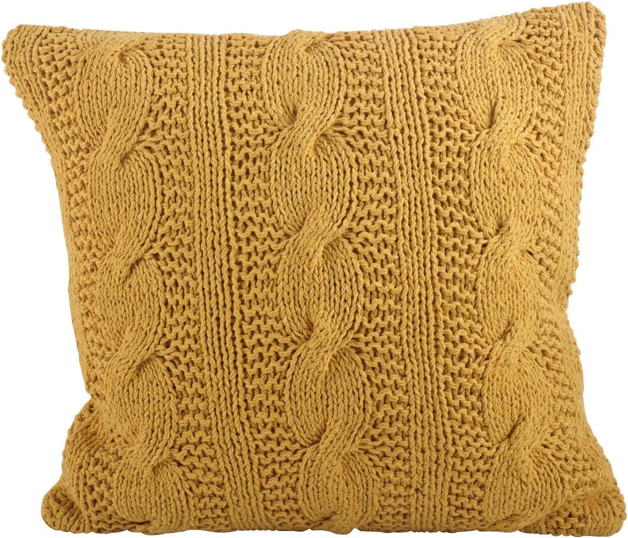 Saffron Cable Knit Cotton Square Throw Pillow