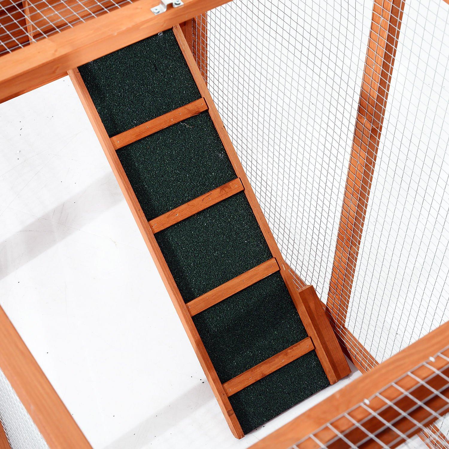 PawHut 124" Dual Chicken Coop, Wooden Large Chicken House, or Rabbit Hutch, Hen Poultry Cage Backyard with Outdoor Ramps and Nesting Boxes, Natural