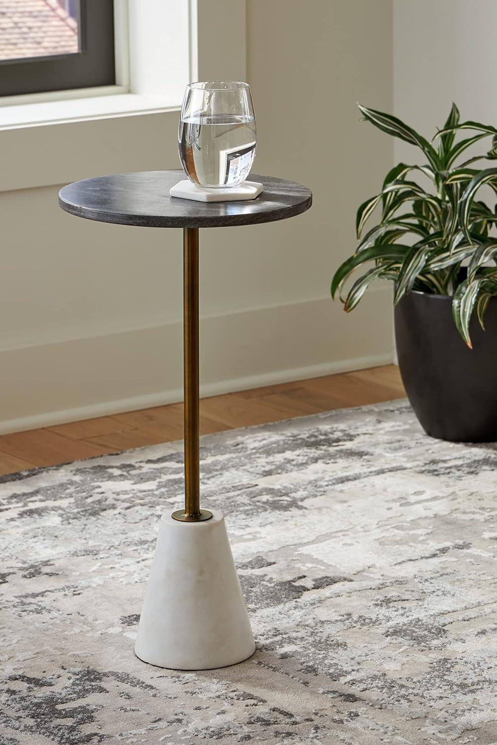 Black and White Marble Round Accent Table with Gold Metal Base