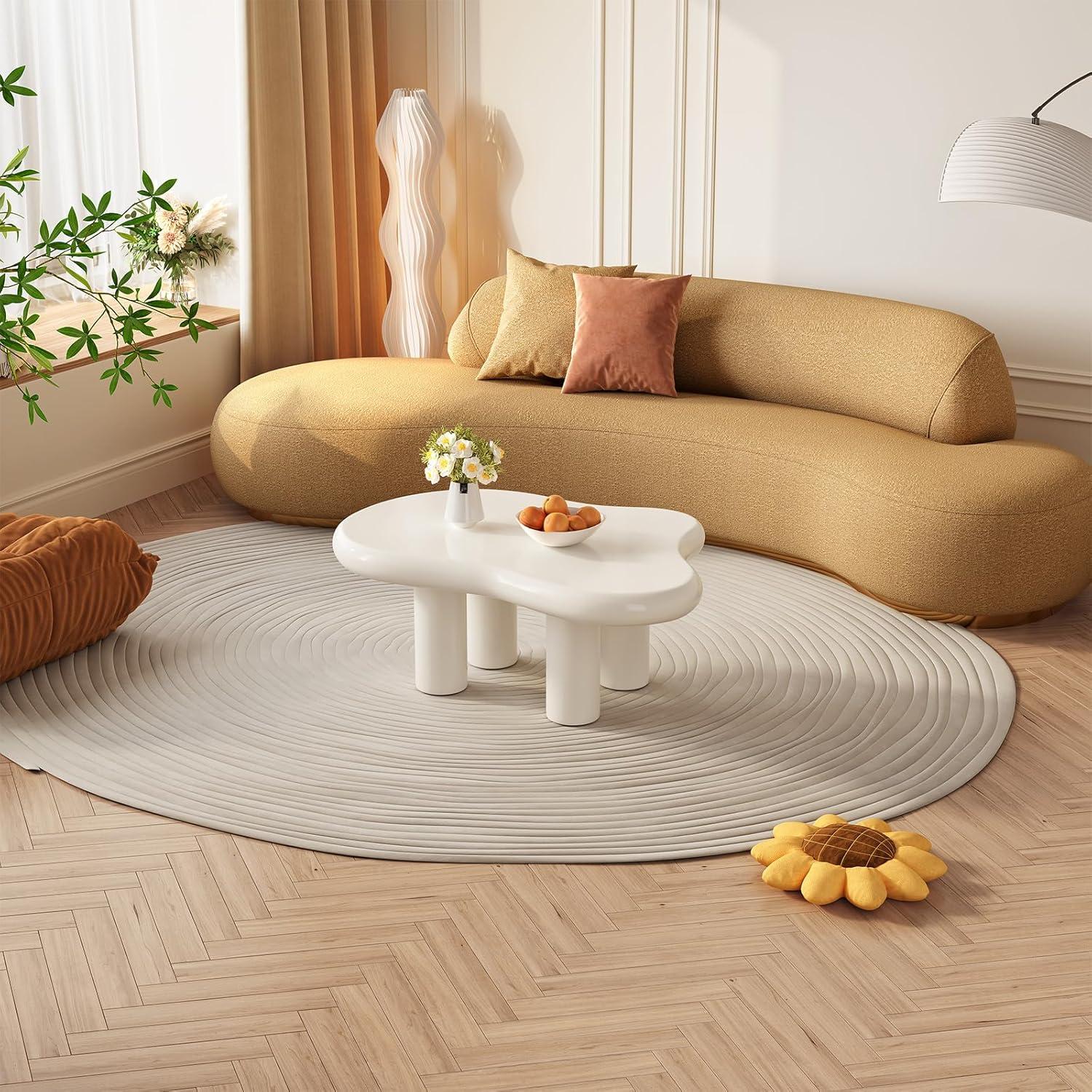 Guyii Cloud Coffee Table, Irregular Coffee Table for Living Room with 3 Legs, White 46.06 Inch