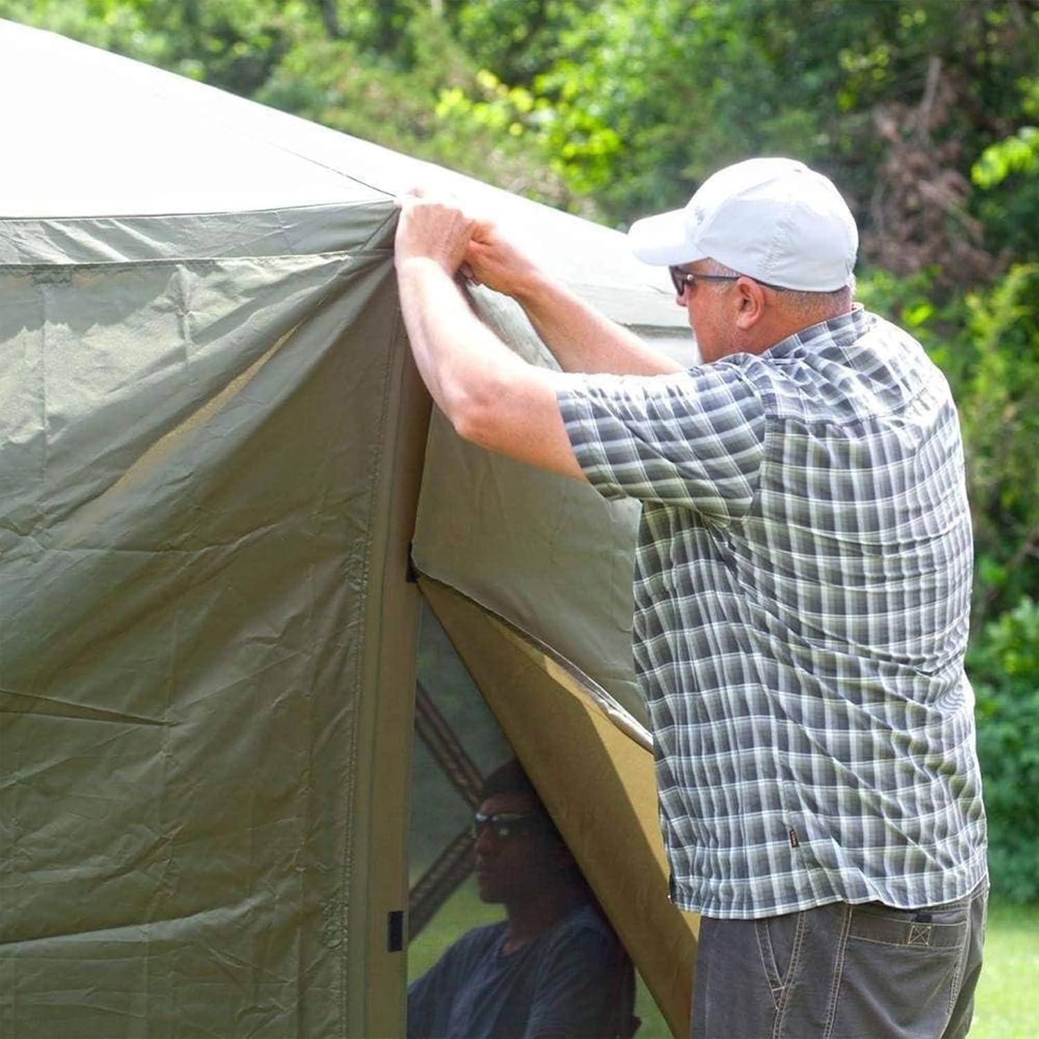 CLAM Quick-Set Escape 11.5 x 11.5 Ft Portable Pop-Up Outdoor Camping Screen Tent 6-Sided Canopy Shelter w/ Carry Bag & 6 Sun and Wind Panels, Green