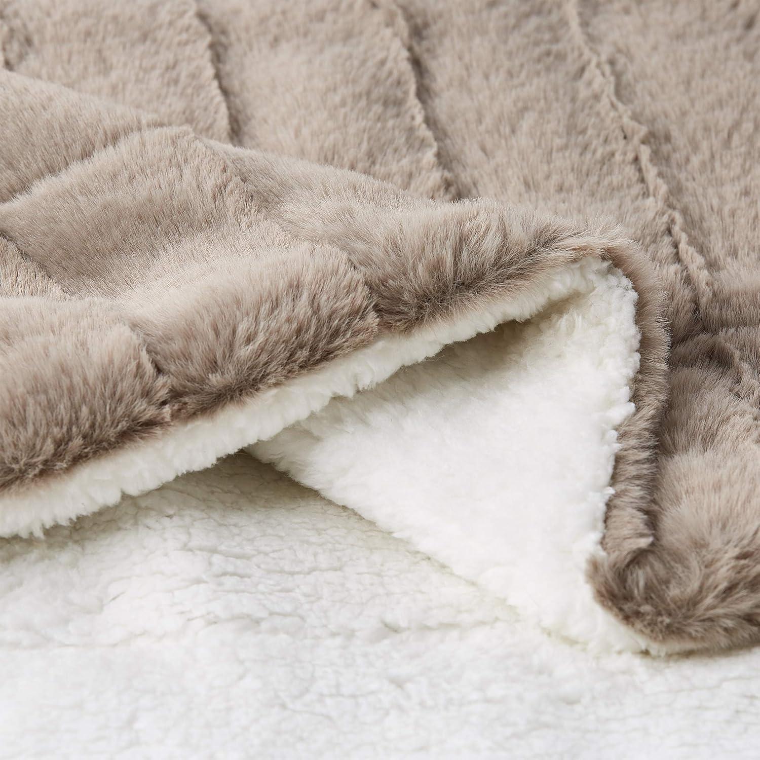 LHC 66-Throw027 Faux Fur Jacquard Throw Blanket - 60 x 70 in. - Coffee