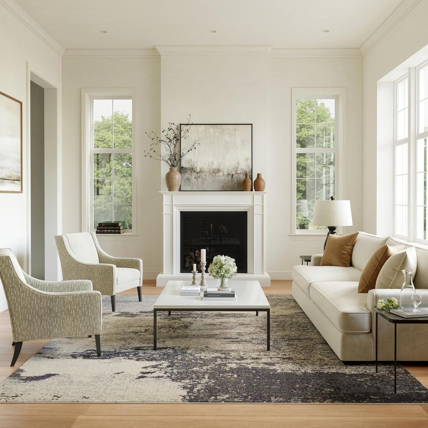 Nourison Celestial CES02 6'7" x 9'7" Ivory/Grey Area Rug