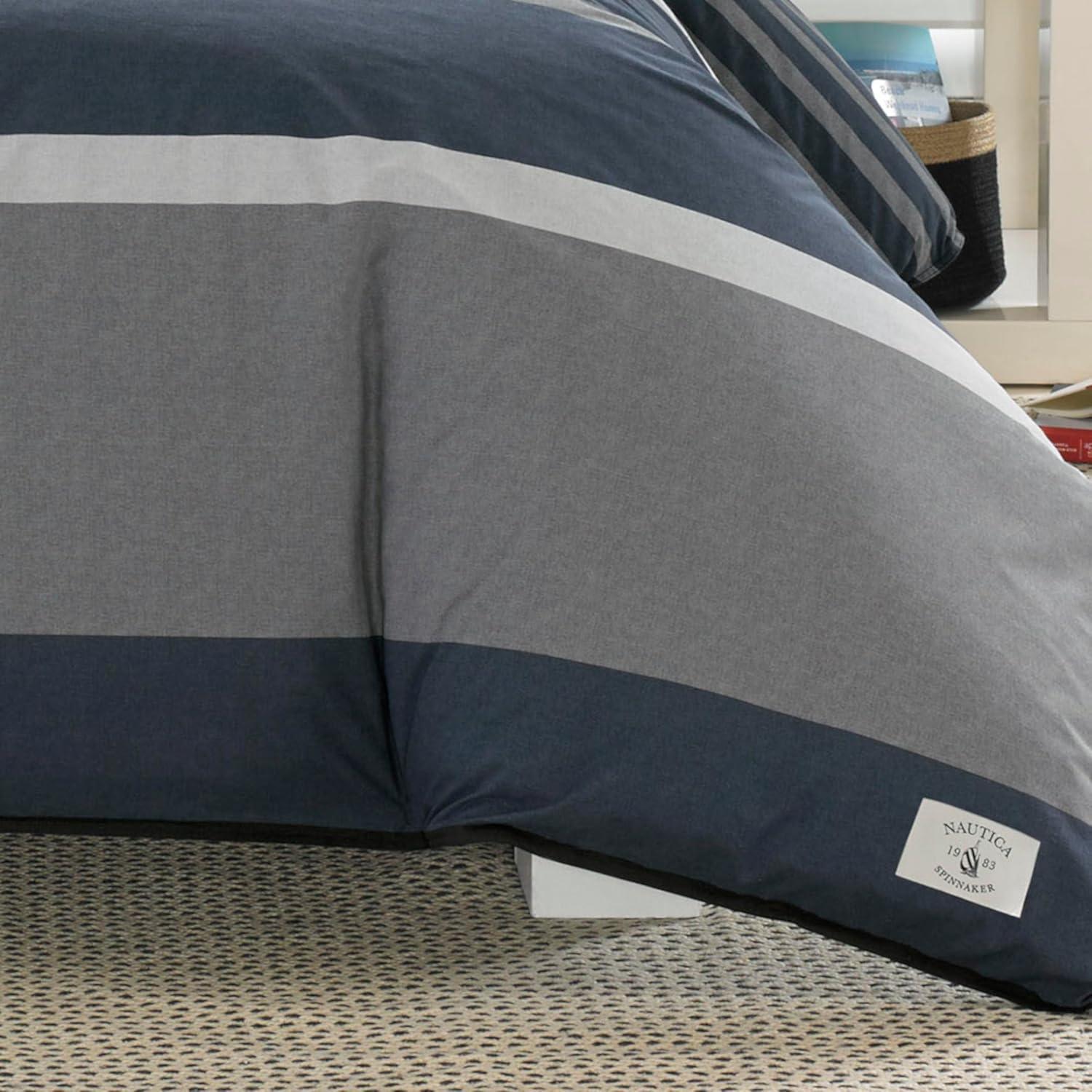 Nautica Charcoal and Navy Cotton Full/Queen Duvet Set