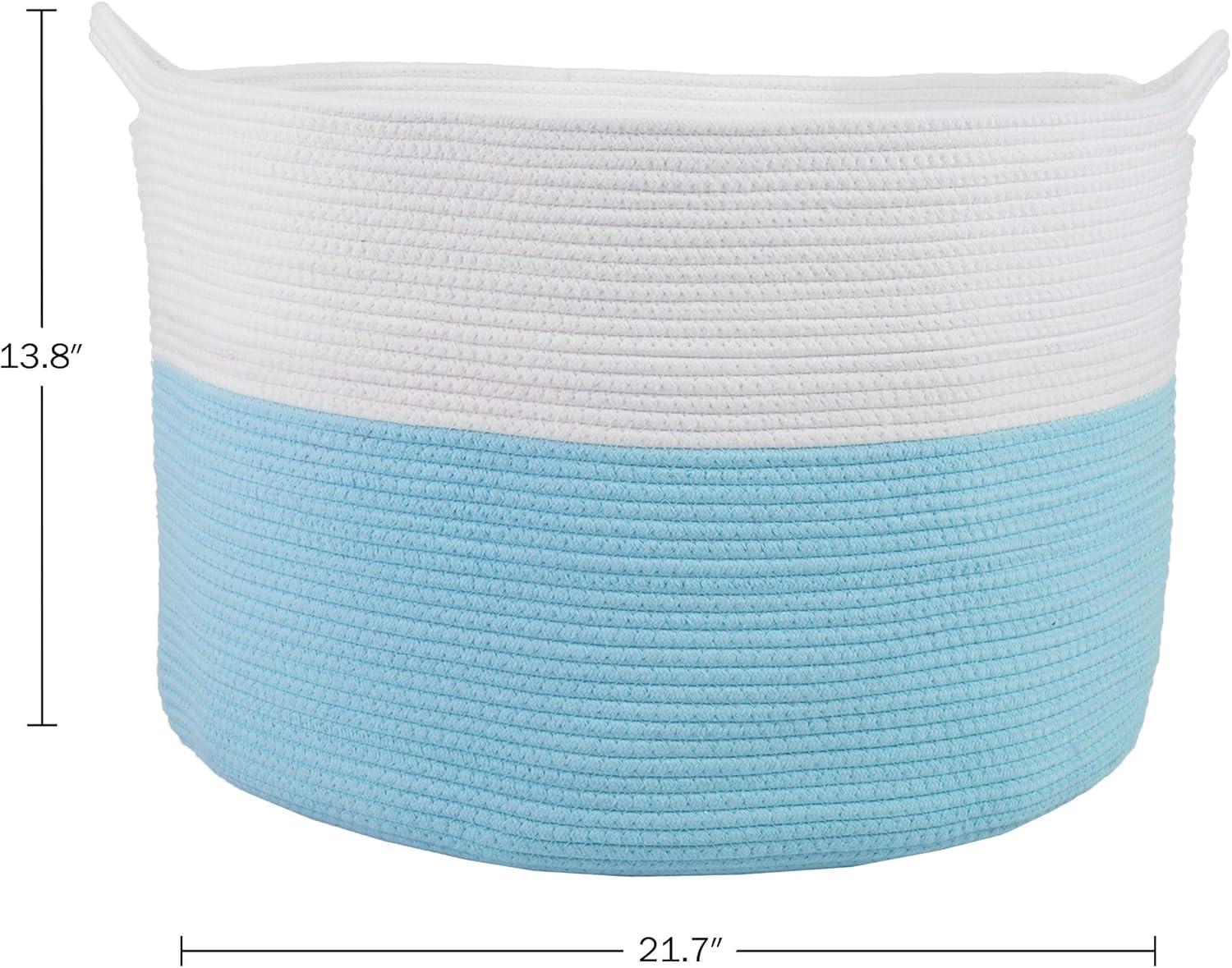 Extra-Large Blue and White Cotton Rope Kids' Storage Basket