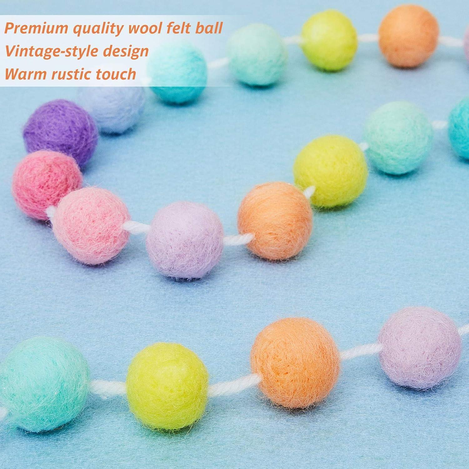 Wool Felt Ball Garland Colorful Pom Pom Garland 6.5 Feet Long 24 Ball Garland for Mardi Gras Easter Halloween Thanksgiving Christmas Wall (Rainbow Colors,3 Pieces)