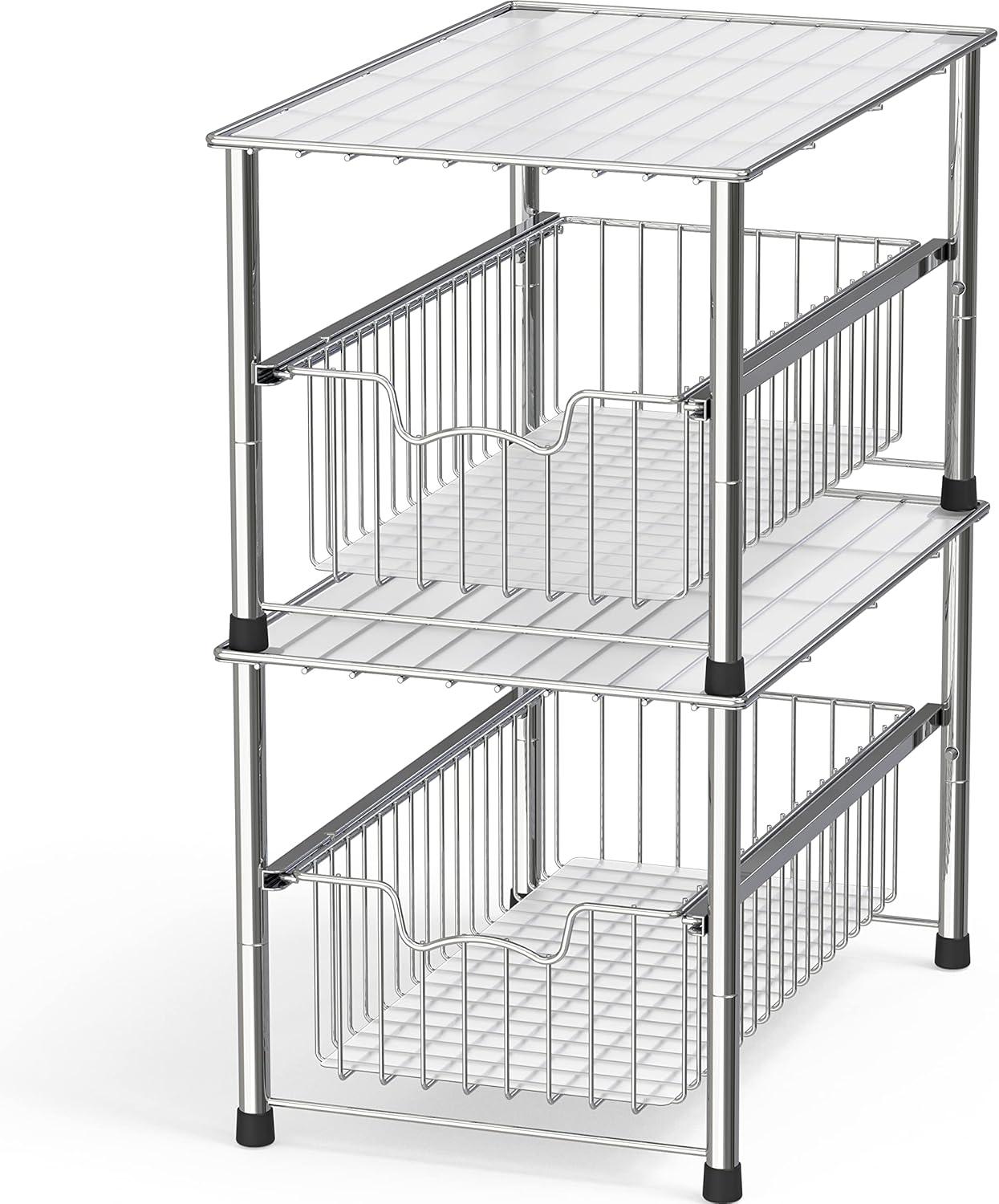 Simple Houseware Stackable Under Sink Cabinet Pull Out Sliding Basket Organizer Drawer, Chrome