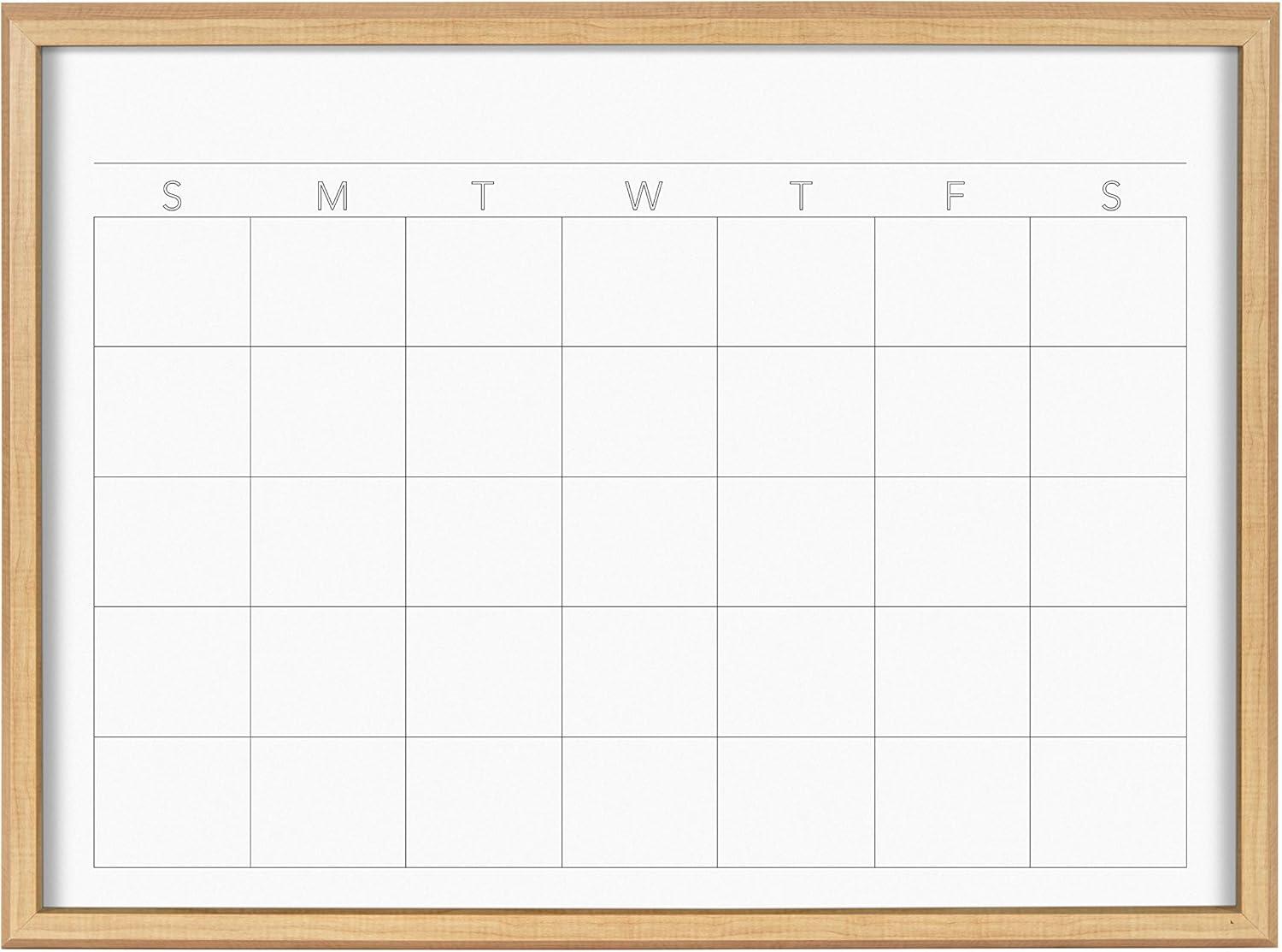 Natural Wood Framed 18" x 24" Glass Dry Erase Calendar