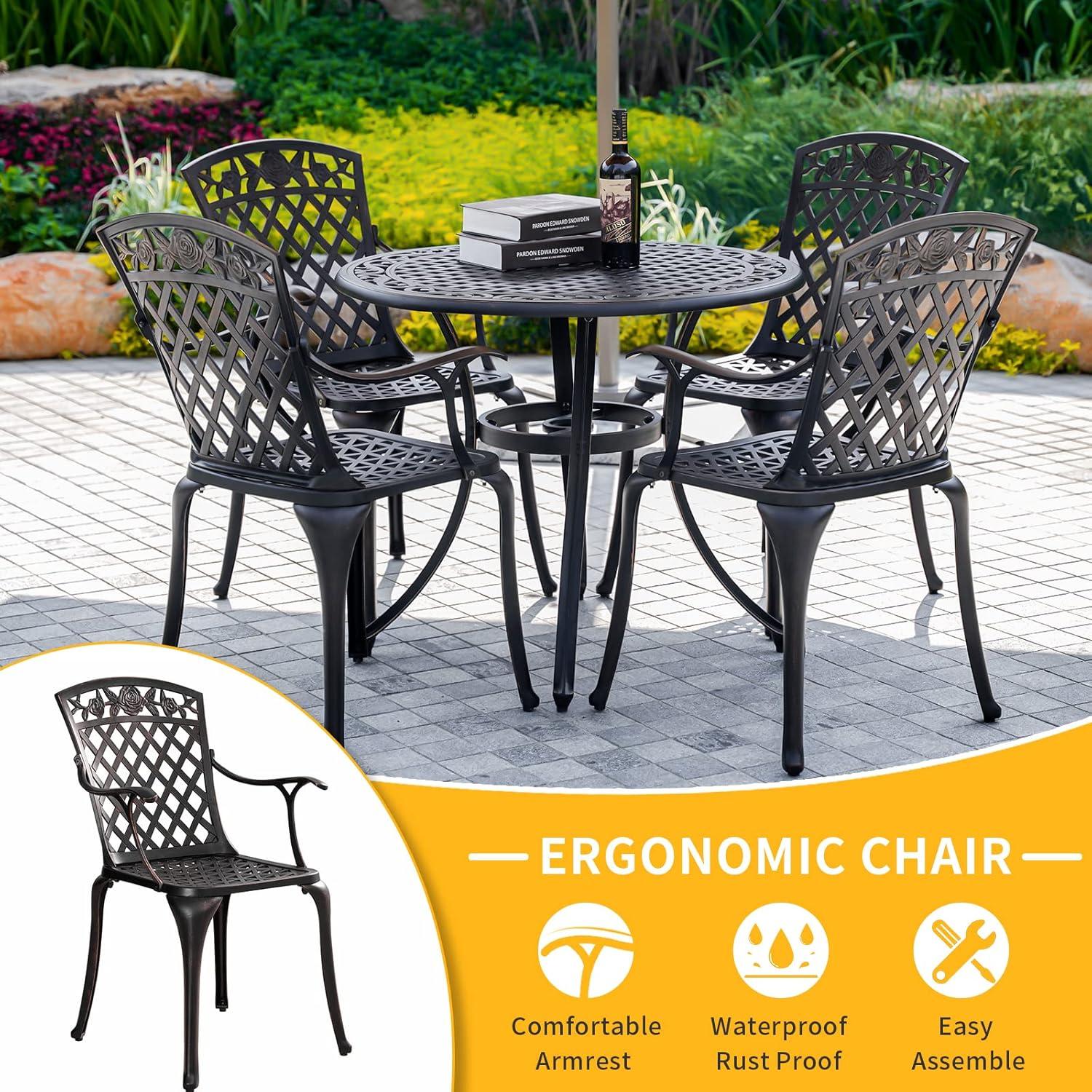 Bronze Cast Aluminum Outdoor Dining Armchairs, Set of 2