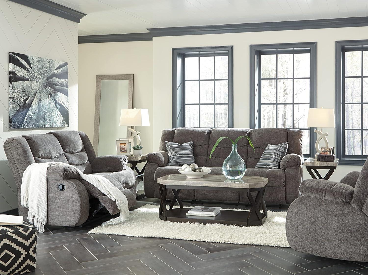 Gray Fabric Manual Reclining Sofa with Pillow-top Arms