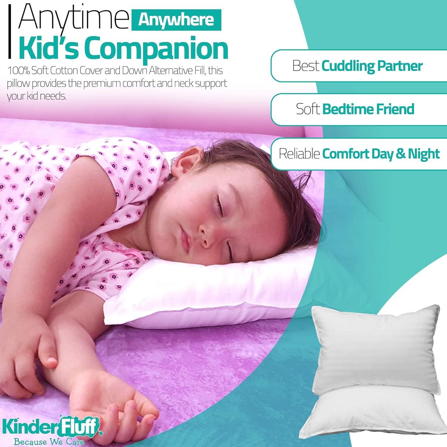 Kinder Fluff Toddler Pillow (2X)- Small Sateen Stripe Pillow 300T Cotton & Down Alternative Fill for Children Above 2