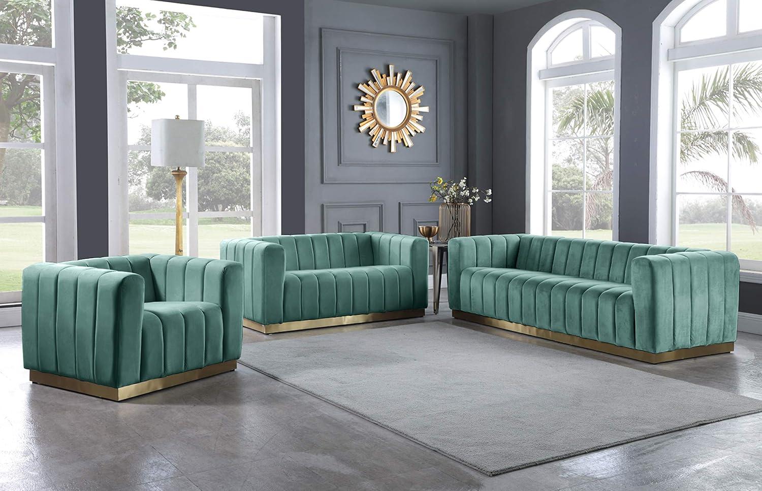 Meridian Furniture Marlon Mint Velvet Loveseat