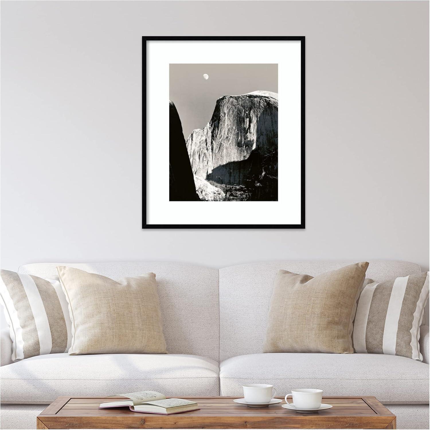 Moon Over Half Dome Black and White Framed Print