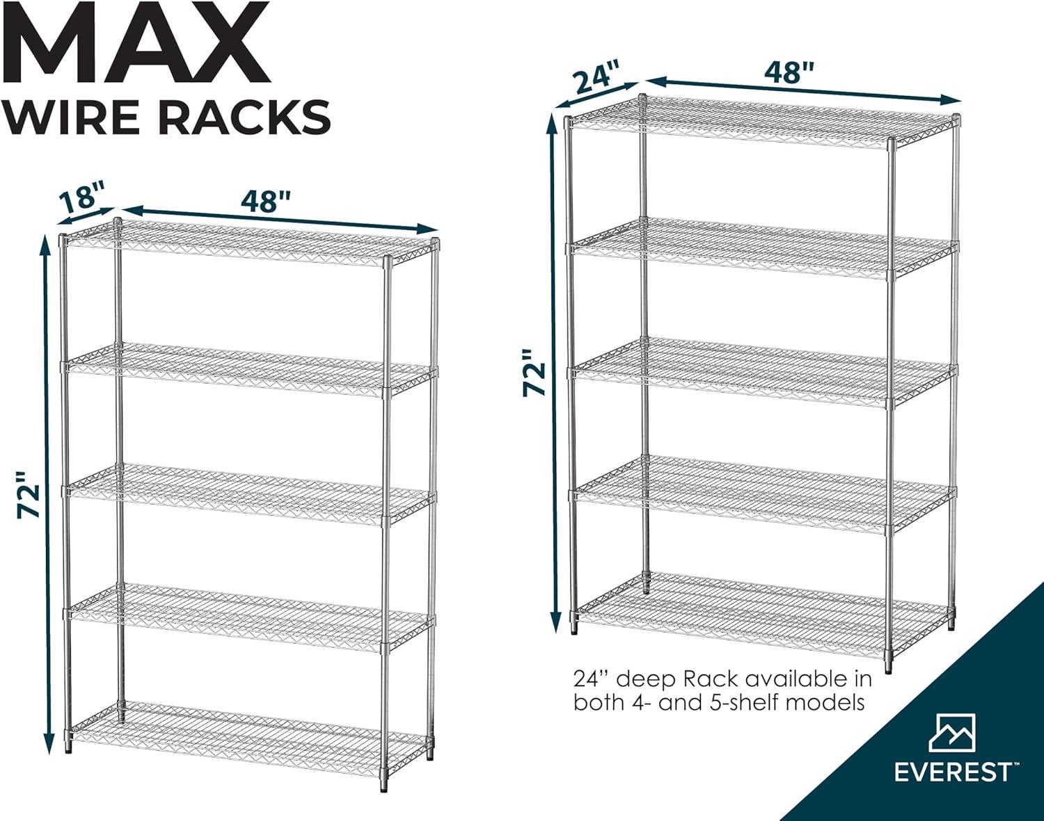 Everest Home Everest Wire Rack Heavy-Duty 5-Tier Utility Shelving Unit, 48 W x 24 D x 72 H, Chrome