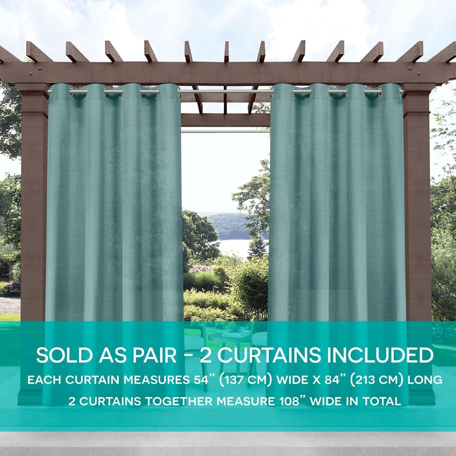 EXCLUSIVE HOME Miami Semi-Sheer Textured Indoor/Outdoor Grommet Top Curtain Panel Pair, 54"x84", Teal
