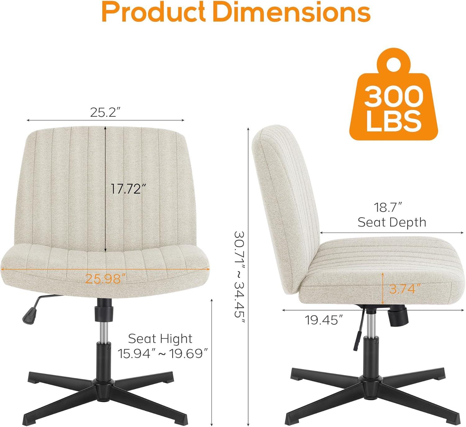 MYPOWR Criss Cross Chair Legged Office Wide Comfy Desk Seat, No Wheels Armless Computer Task Seating, Swivel Vanity Home Height Adjustable