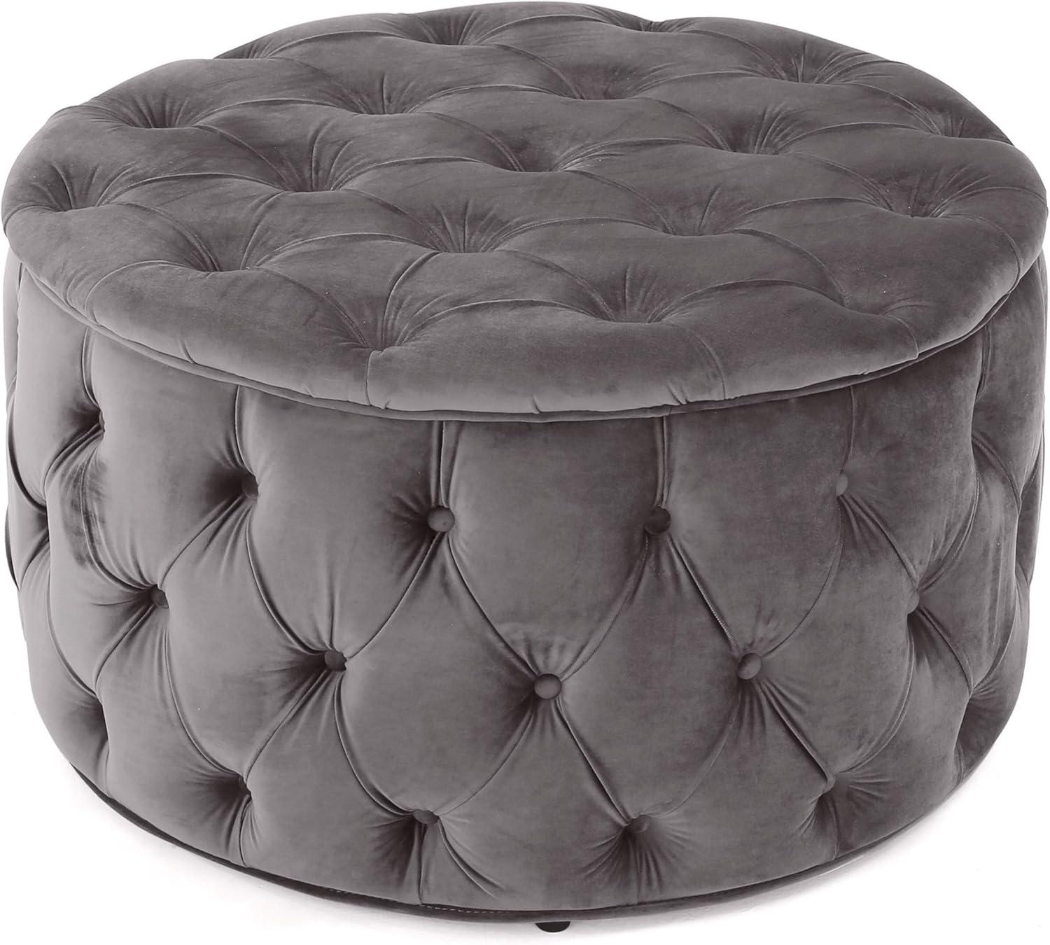 Zelfa New Velvet Ottoman Gray - Christopher Knight Home