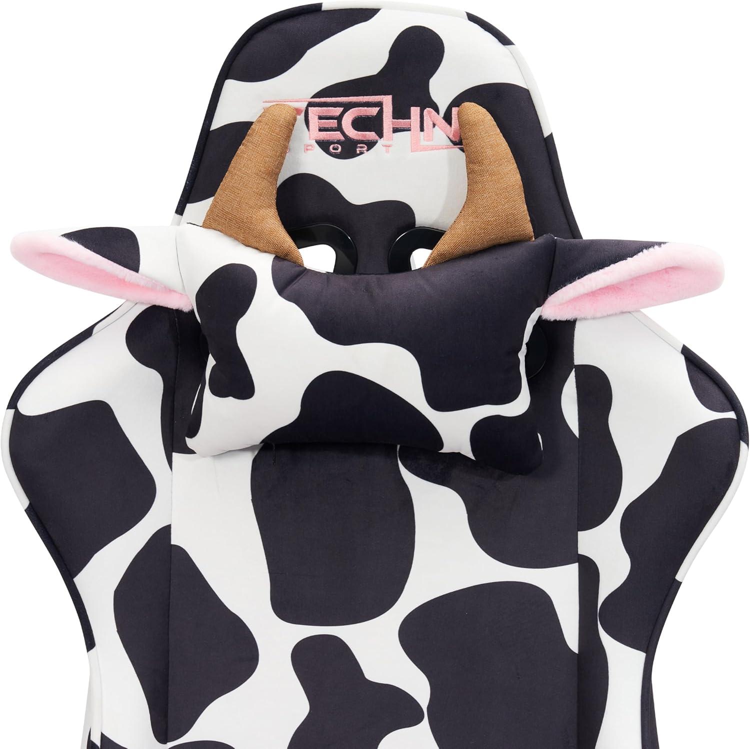 Ts85 Cow Print Luxx Series Gaming Chair Cow - Techni Sport: Velvet Upholstery, Memory Foam, Adjustable