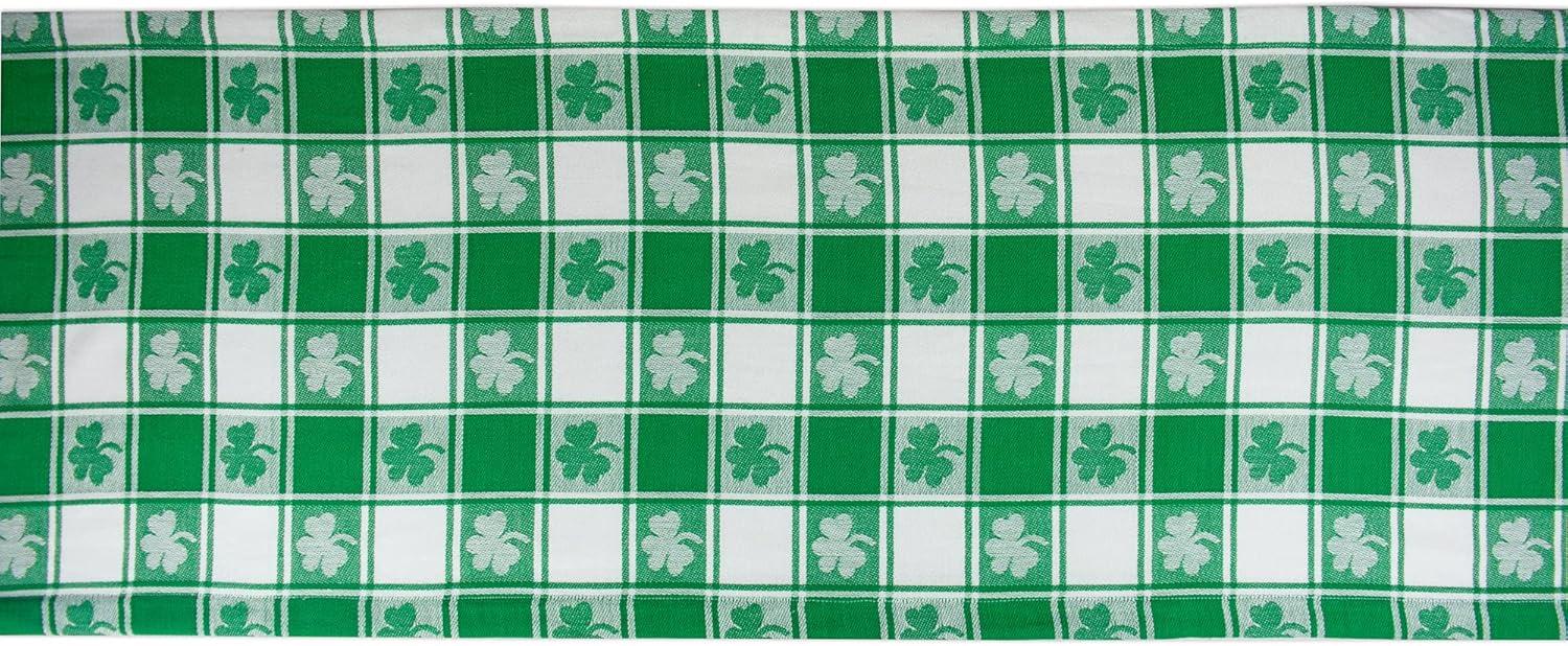 Green and White Cotton Shamrock Check Table Runner 14x72