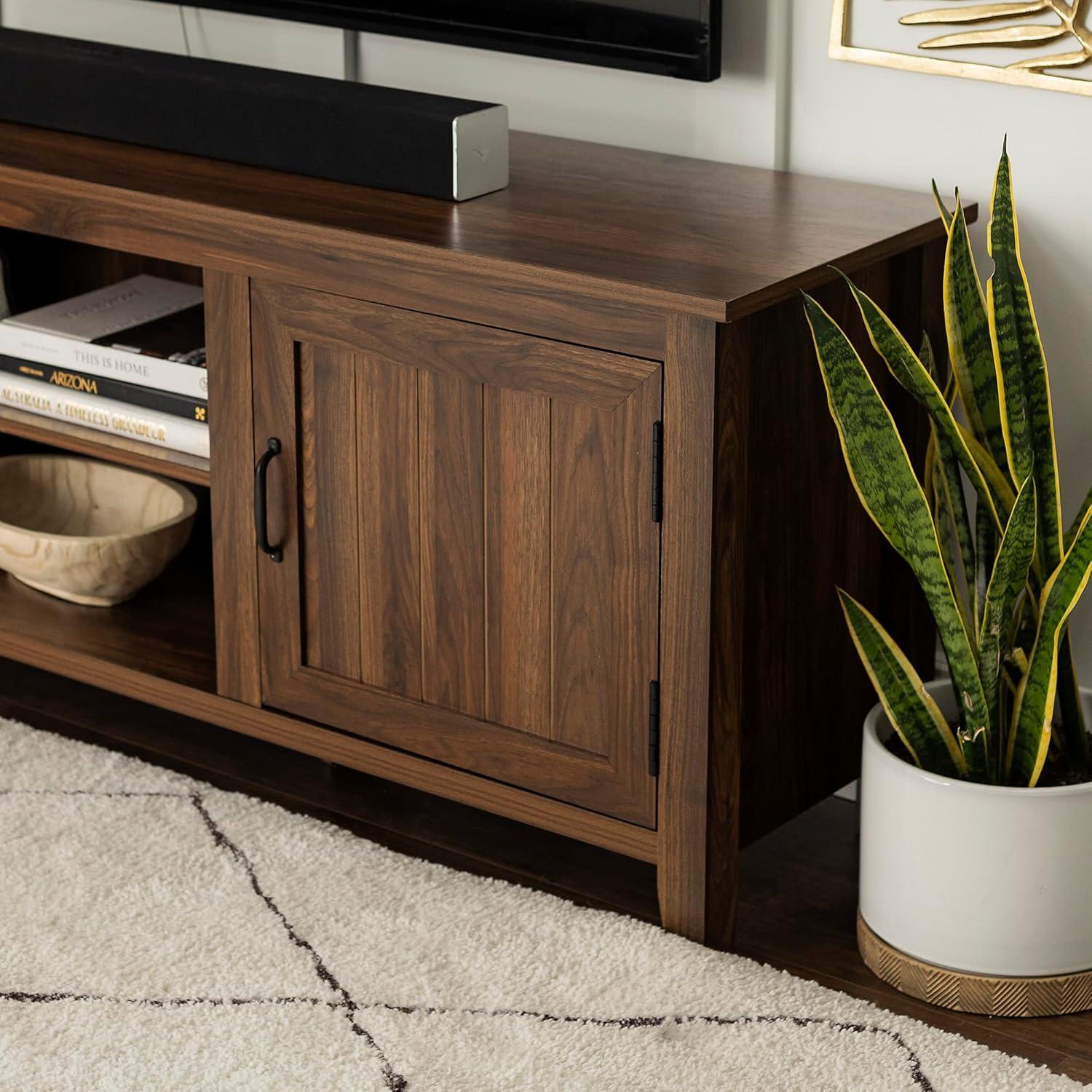 Walker Edison Farmhouse Grooved Door TV Stand for TVs up to 80", Dark Walnut