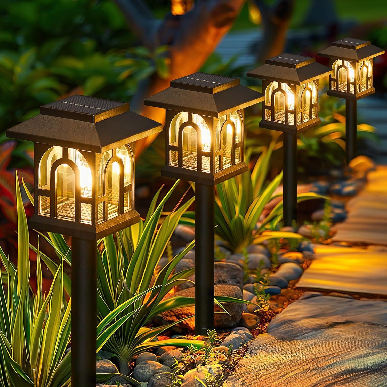 Black Solar LED Pathway Lights with Weatherproof Design, 10 Pack