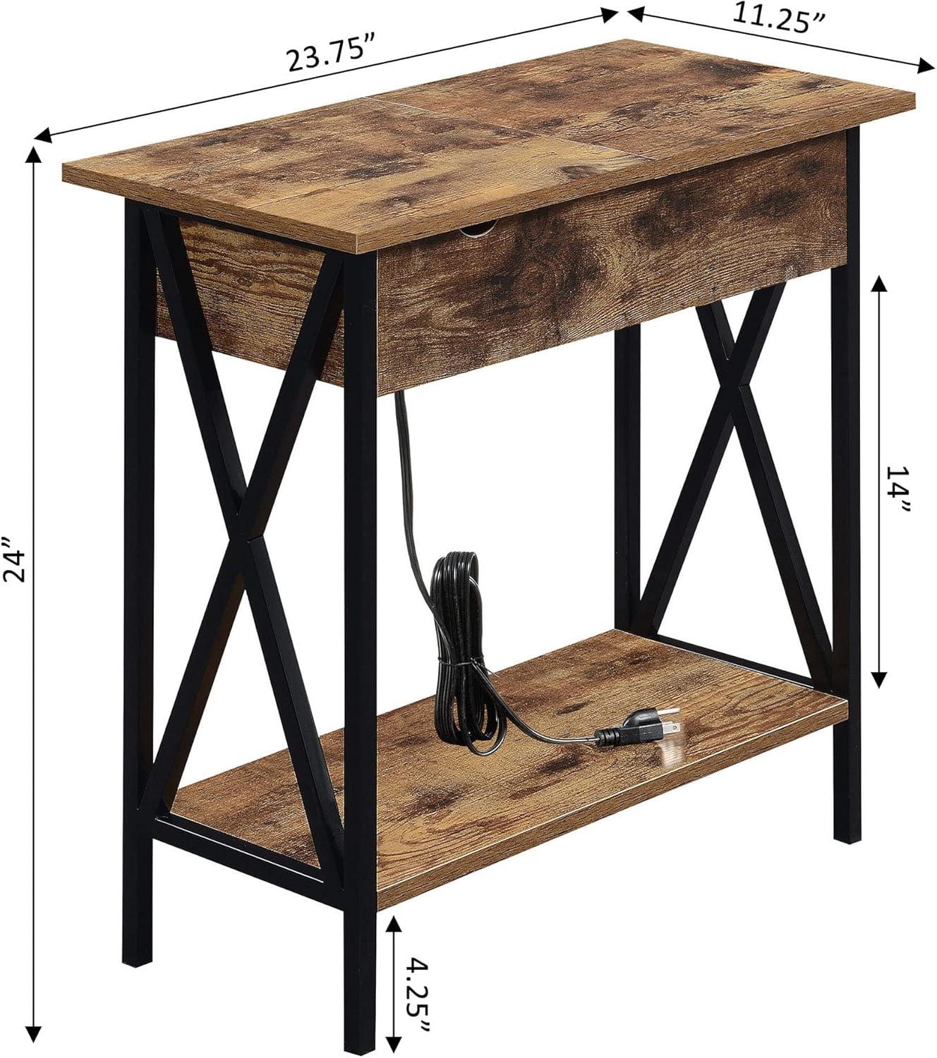 Convenience Concepts Tucson Flip Top End Table with Charging Station and Shelf, Barnwood/Black