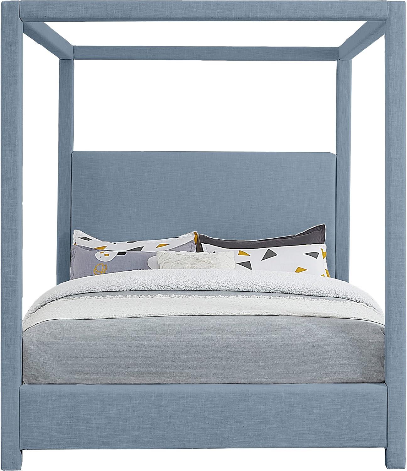 Meridian Furniture Emerson Sky Blue Linen Textured Fabric Queen Bed
