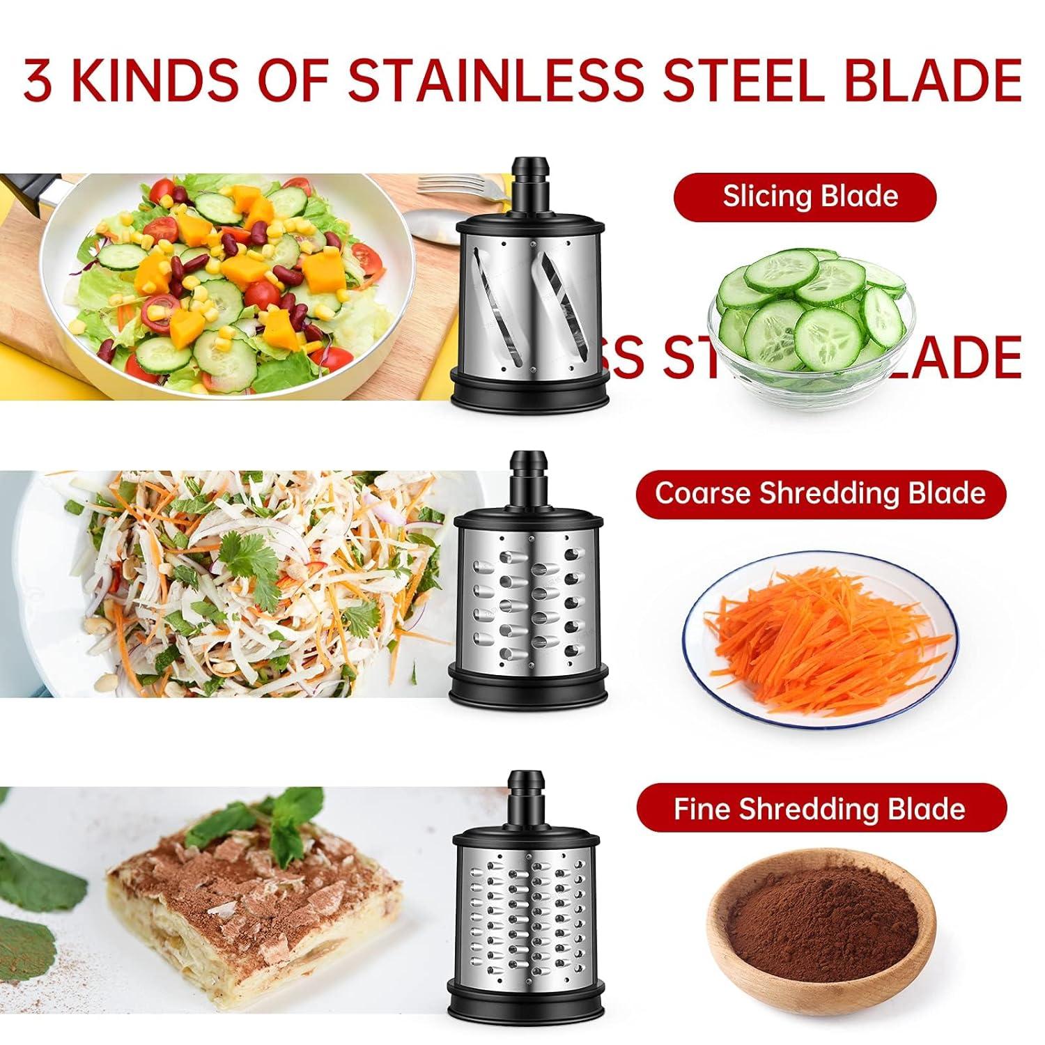 Slicer Shredder Attachments for AMZCHEF Slow Masticating Juicer ZM1501&GM3001 Rotary Cheese Grater Mandoline Vegetable Slicer for Fruit,Vegetables,Nuts with 3 Interchangeable Blades (Stainless Steel)