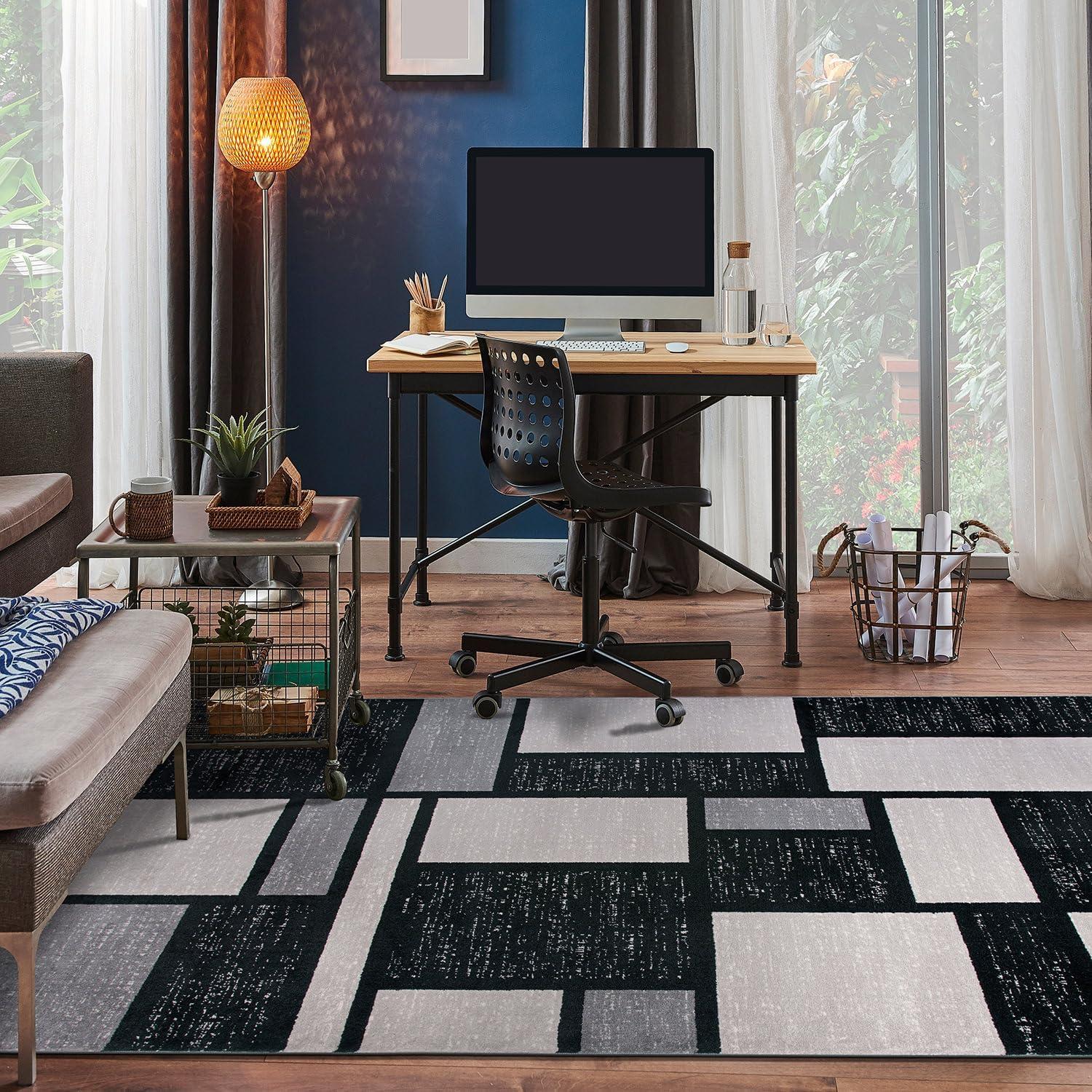 Modern Geometric Gray Synthetic Area Rug 5'3" x 7'3"