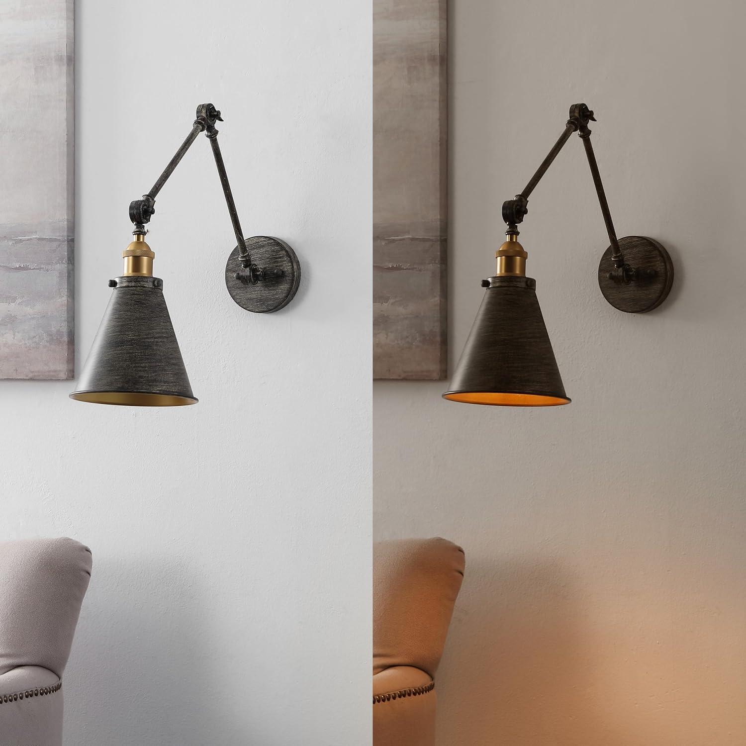 JONATHAN Y Rover 7" Classic Industrial Metal Adjustable Arm LED Wall Sconce, Rustic Dark Gray/Brass Gold