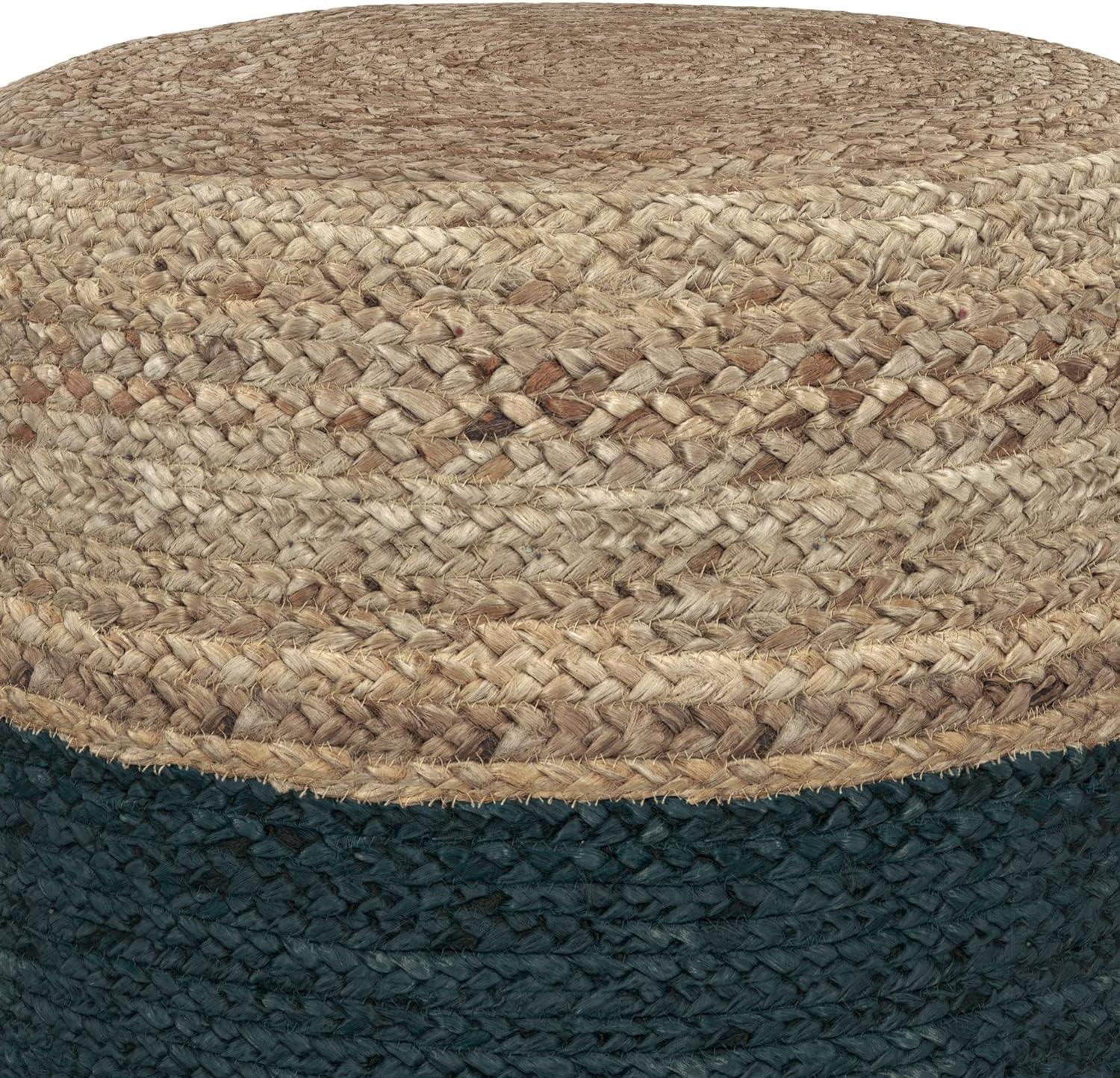 Lydia Contemporary Round Pouf in Teal Blue Natural Braided Jute