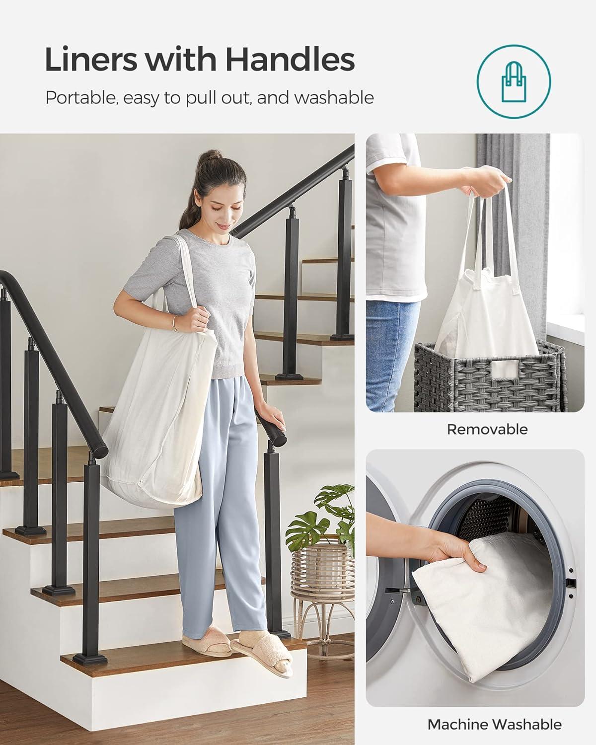 Laundry Hamper with Lid, 17.2 Gallon (65 L) Synthetic Rattan Clothes Laundry Basket with Lid and Handles, Foldable, Removable Liner, Dove Gray