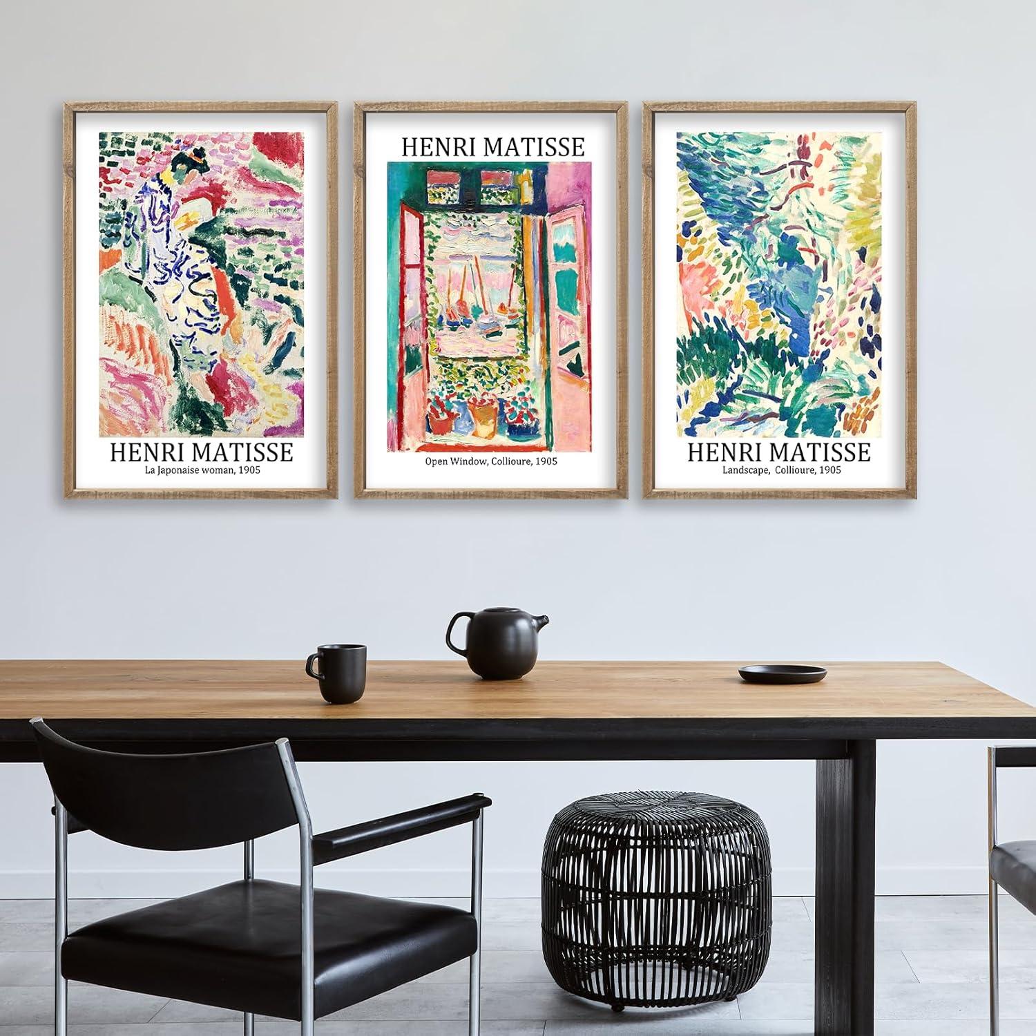 Vault W Artwork Set Of 3 16X11 Inch Large Rustic Farmhouse Aesthetic Wood Framed Matisse Sign Modern Home Bedroom Living Room Office Abstract Landscape Print Wall Hang (Wood) (Set of 3)