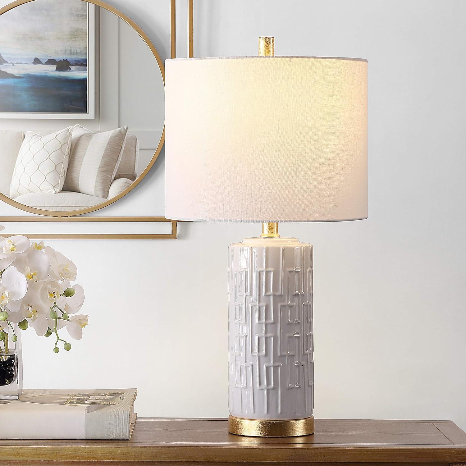 Phoenix White Ceramic 25-inch Table Lamp with Gold Accents